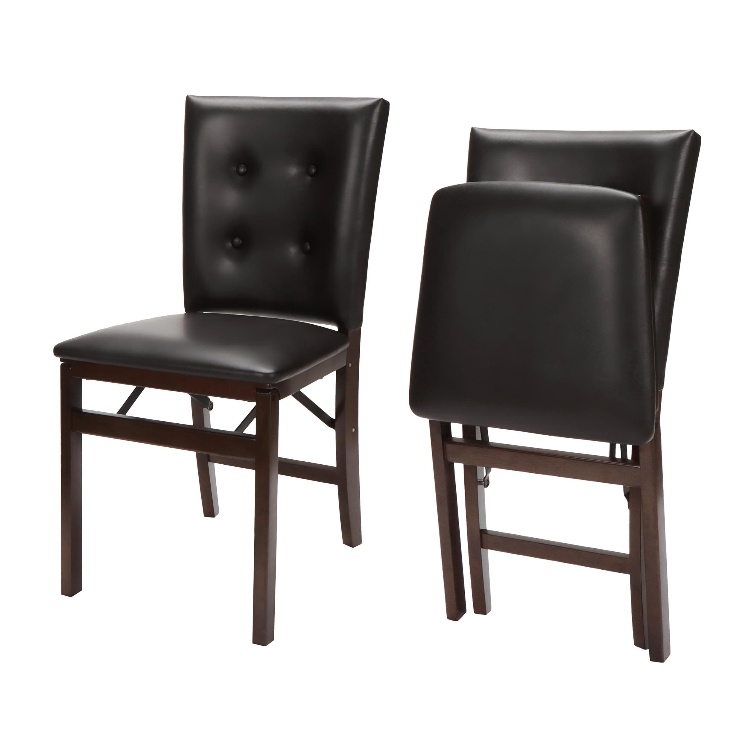 Meco STAKMORE Parson’s Folding Chair Espresso Bonded Leather Finish, 16D x 17W x 33.5H in, Set of 2