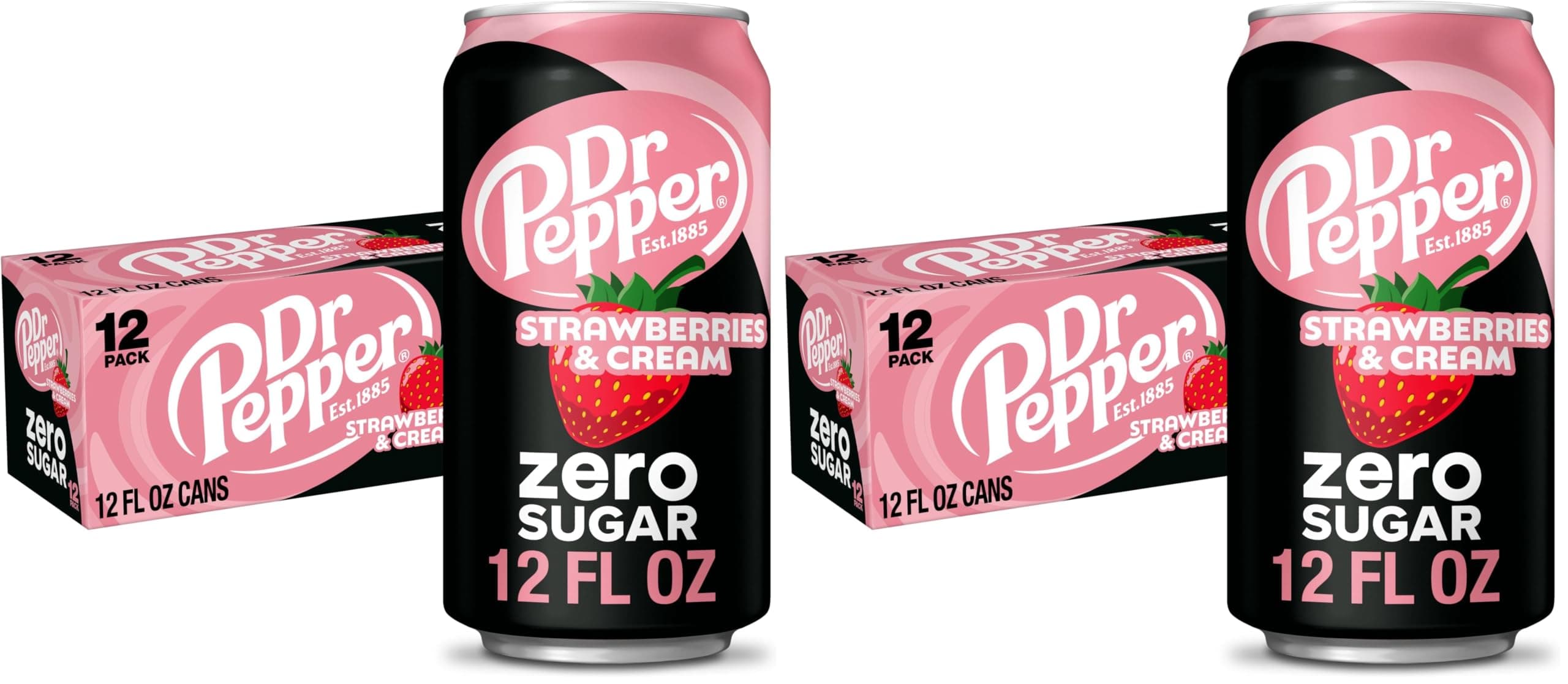 Dr Pepper Zero Strawberries and Cream Soda | 12 fl. oz. Cans | 12 Pack | Pack of 2