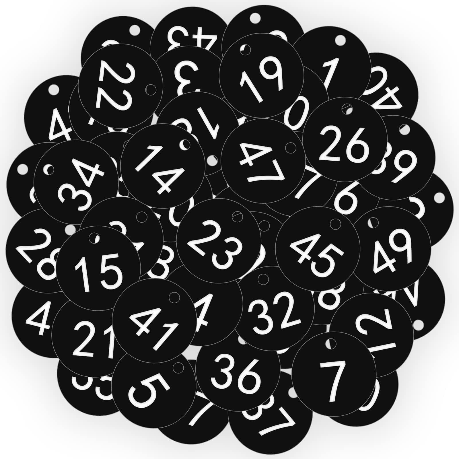 OFFCUP Plastic Number Tags - 50pcs Engraved Numbered Tags (1-50 Black) for Hotel, Mailbox, Gym, School, Office