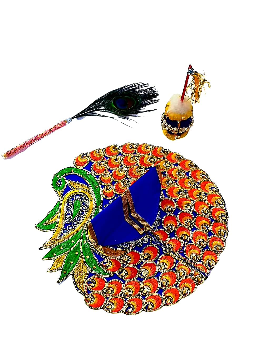Sid Pari Saller Laddu Gopal/Thakur Ji/Kanha/Krishna/Govind Fancy Peacock Dress/Dahi Handi/Mor Pankh Combo Set (Size4-5) Color Design As Per Available
