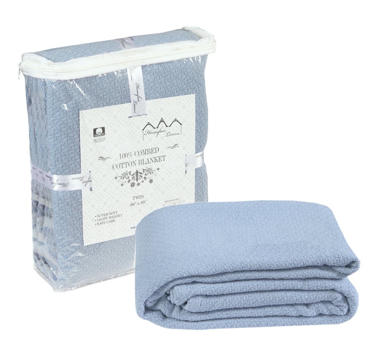 Homefair linens Soft Cotton Blanket- Queen Blanket - Thermal Blankets - Soft Cozy & Warm Cotton Blankets- Throw Blankets for Couch - Queen Size Bed Blankets - Blue Queen Cotton Blanket