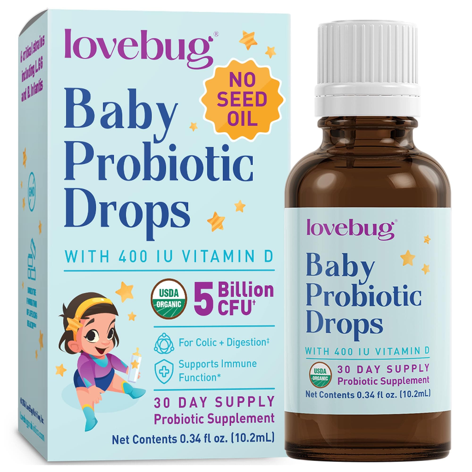 Baby Probiotic Drops - Organic Probiotics for Immune Support and Baby Constipation & Colic Relief - Tasteless & Sugar-Free Liquid Drops for Newborns, Babies & Infants (0-12 Months) - 10ml