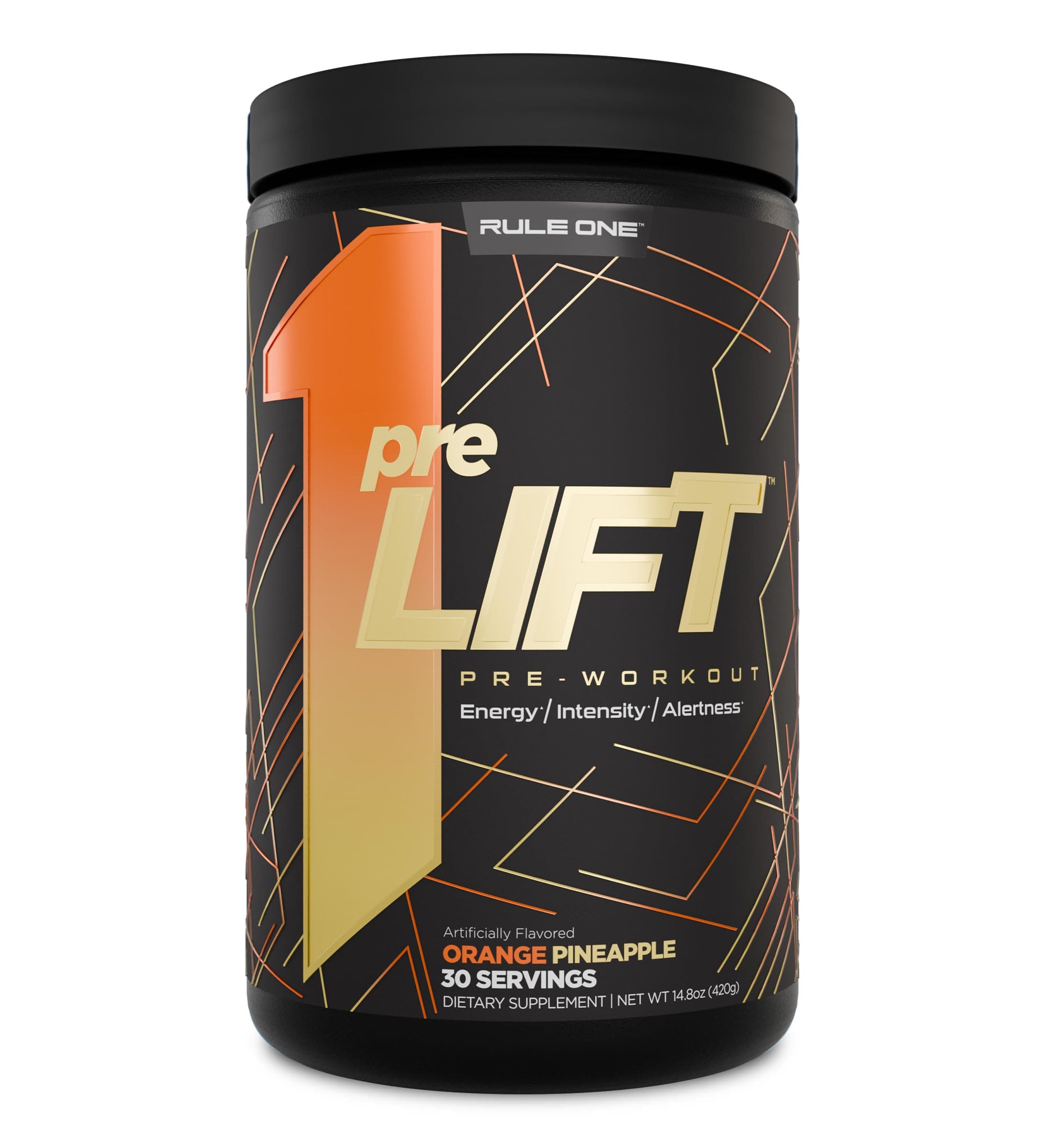 Rule 1 preLIFT Pre-Workout, 6g Citrulline, 3.2g Beta Alanine, 3 Caffeine Sources + 20 Others for Energy, Alertness, & Endurance (30 Servings, Orange Pineapple)