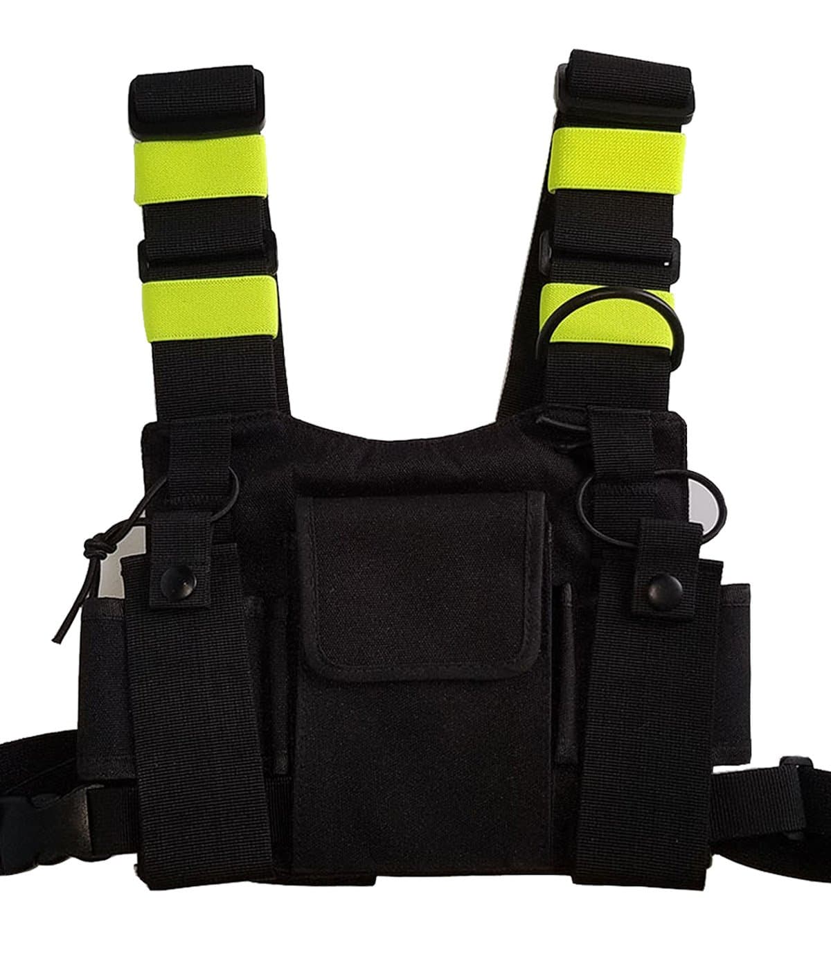 Lewong Universal Hands Free Chest Harness Bag Holster for Two Way Radio (Rescue Essentials) (Black and Fluorescent Green)