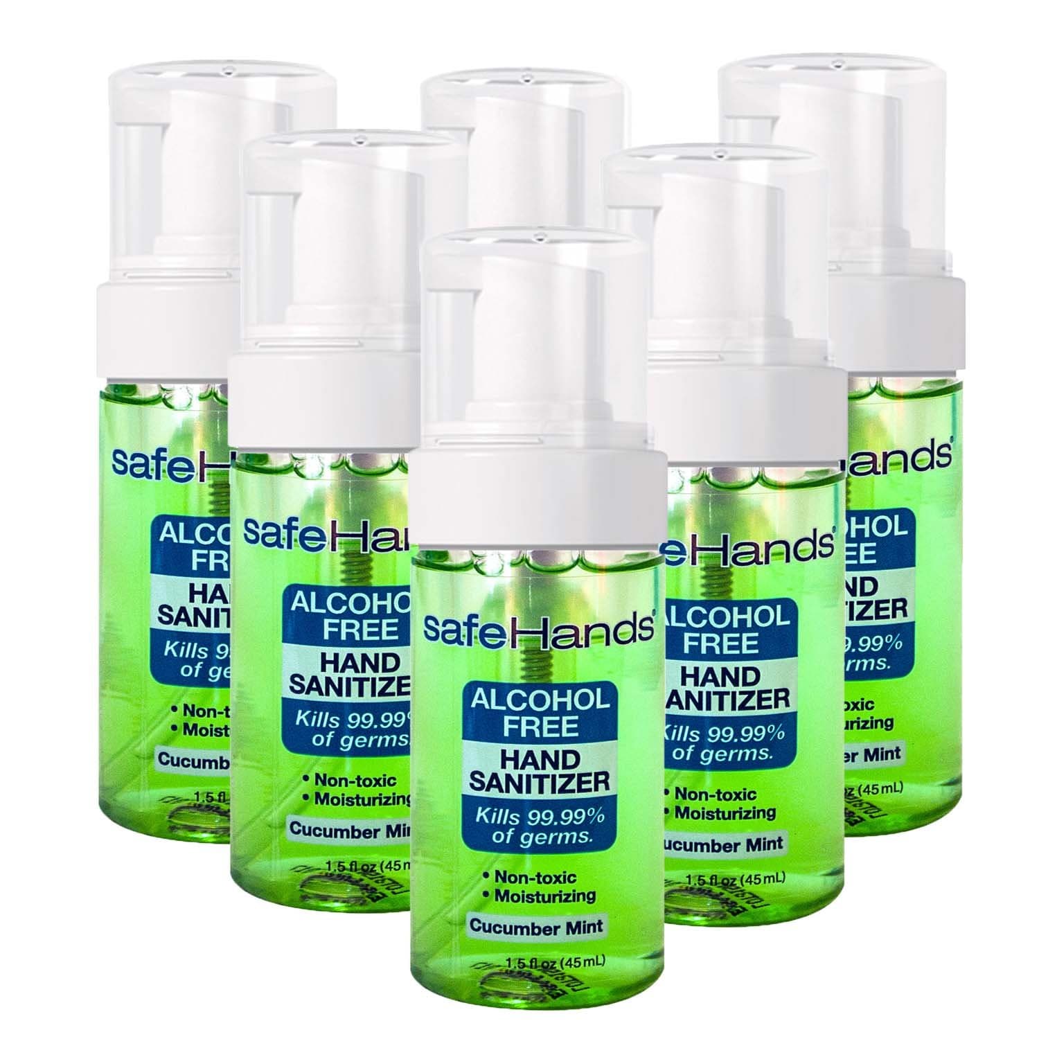 SafeHands #1 Alcohol Free Foam Hand Sanitizer Brand, Cucumber Mint, 1.75 Oz (6-Pack)