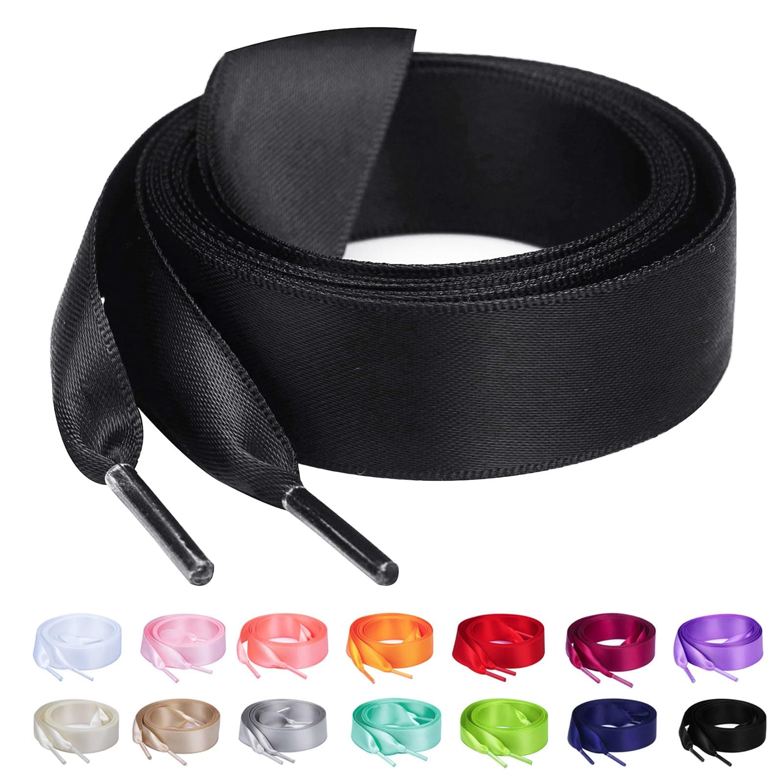 Booyckiy 3/4" Wide Satin Ribbon Shoelaces Flat Colorful Shoe Laces for Women Girls