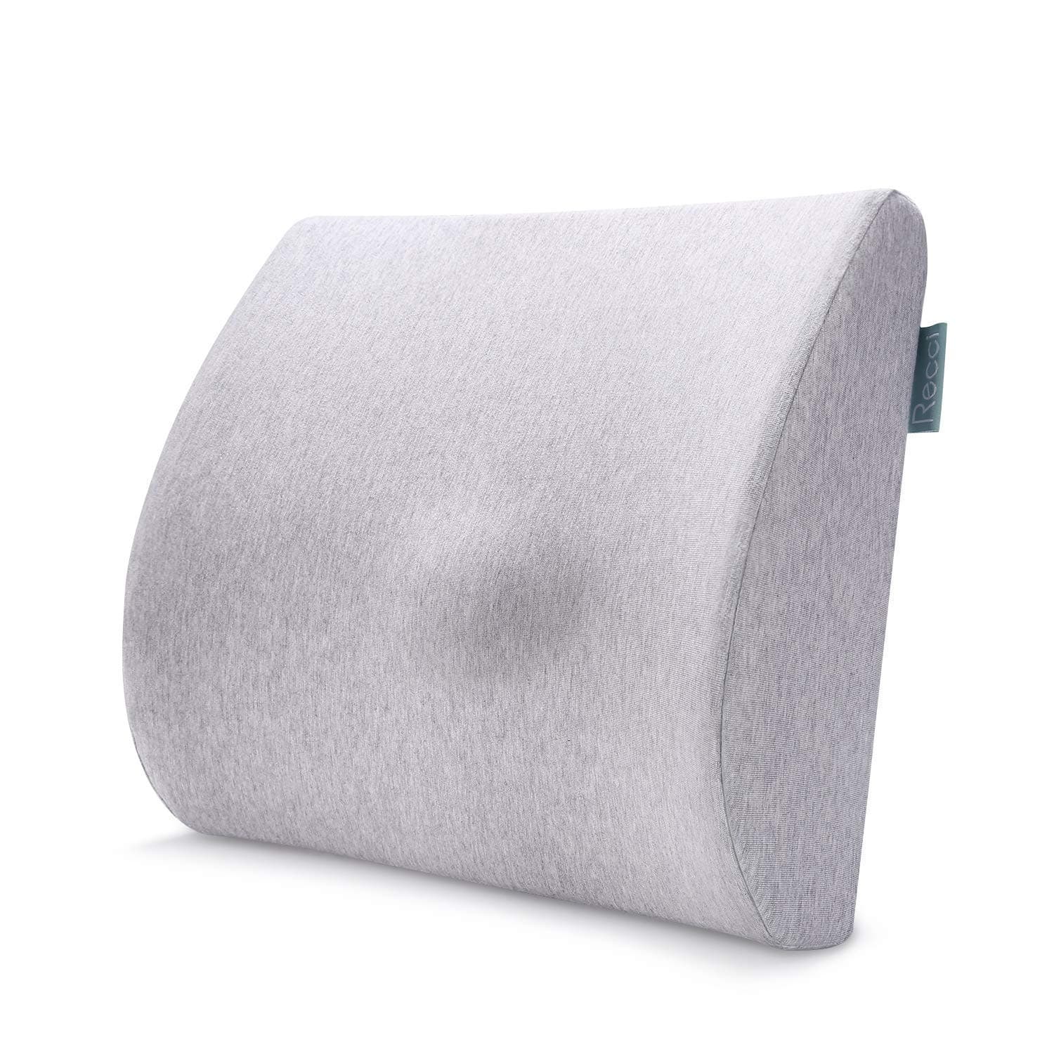RECCI Ergonomic Lumbar Pillow - 100% Pure Memory Foam Back Cushion for Office Chair, Car, Bed, Sofa, Couch, Back Support Pillow for Back Pain Relief, 13.8×13×4.7 inch, Grey