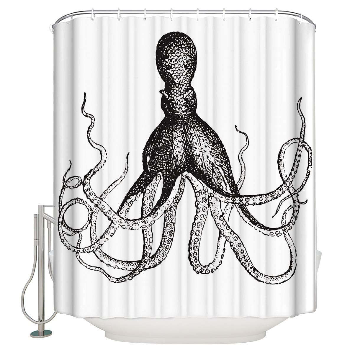 CHARM HOME Octopus Nautical Decor Octopus Print Kraken in Ocean Theme Sea Creatures Print Fabric Art Painting Design Home Decor Bathroom Accessories Gray and White Shower Curtain