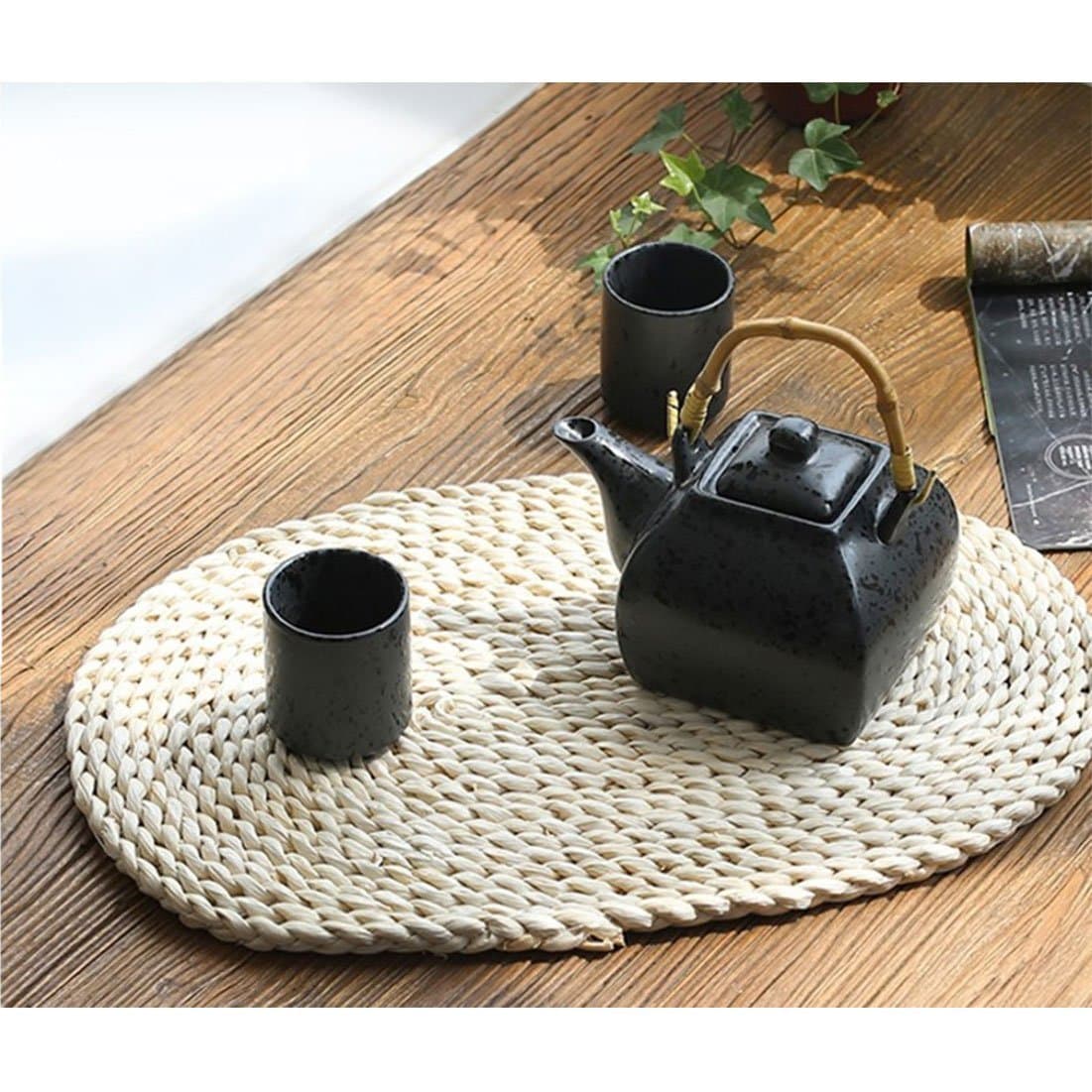 HARRA HOME Natural Rattan Placemats Round Oval Woven Tablemats for Dining Table, Outdoor, 17 x 11, White