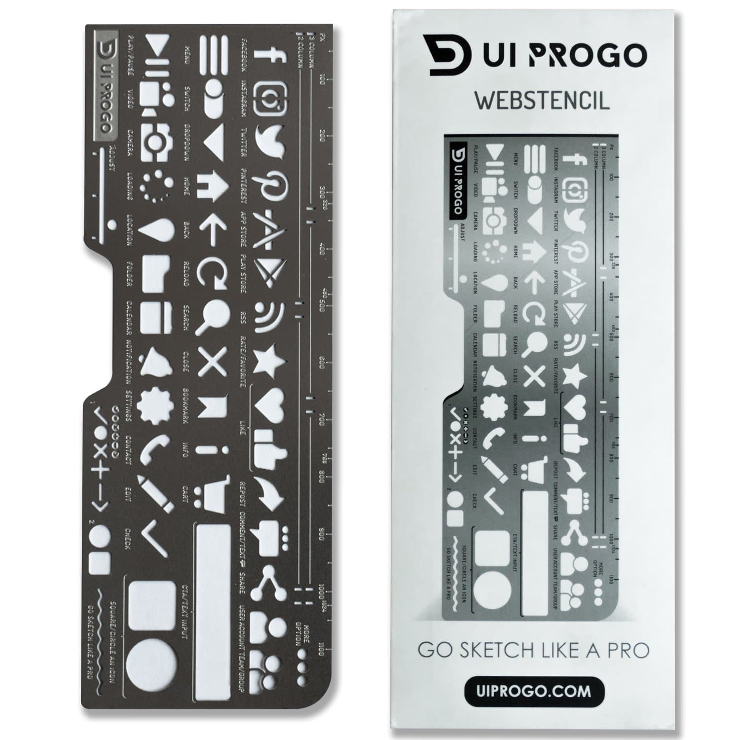 Stainless Steel Stencils for Portable Drawing - Gift for UI UX Designer - Ui Stencil - Large Icons for Easy Stenciling - Includes Social Media Icons – Webstencil by UI PROGO