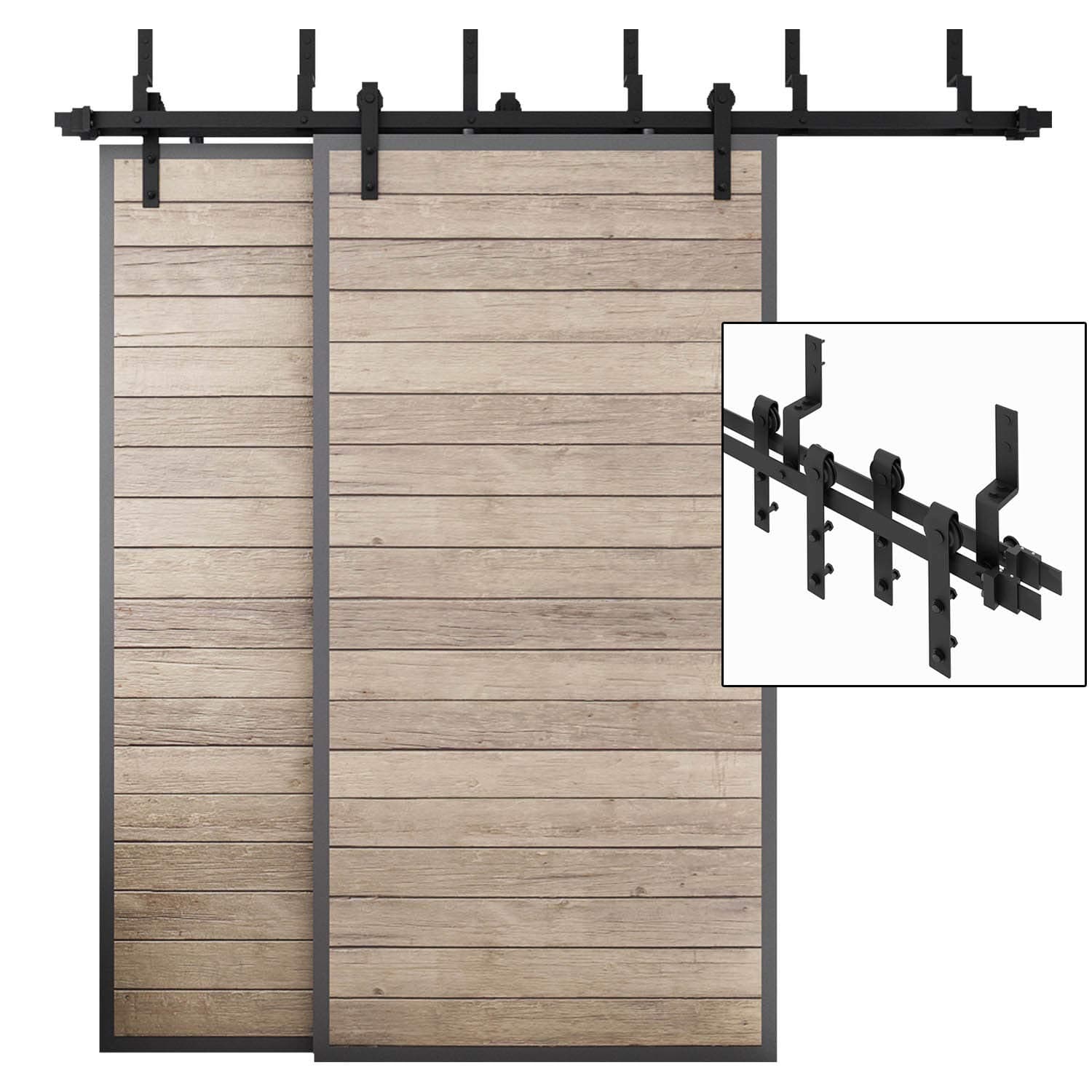 EaseLife 8 FT Bypass Double Door Sliding Barn Door Hardware Track Kit,Heavy Duty,Ultra Hard Sturdy,Slide Smoothly Quietly (8FT Track Double Door Bypass Kit)