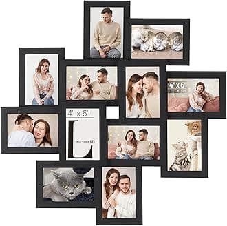 SONGMICS 4x6 Picture Frames Collage Wall Decor, 12-Pack Photo Collage Frame, Multi Picture Frame Set with Glass Front, Assembly Required, Ink Black URPF22BK