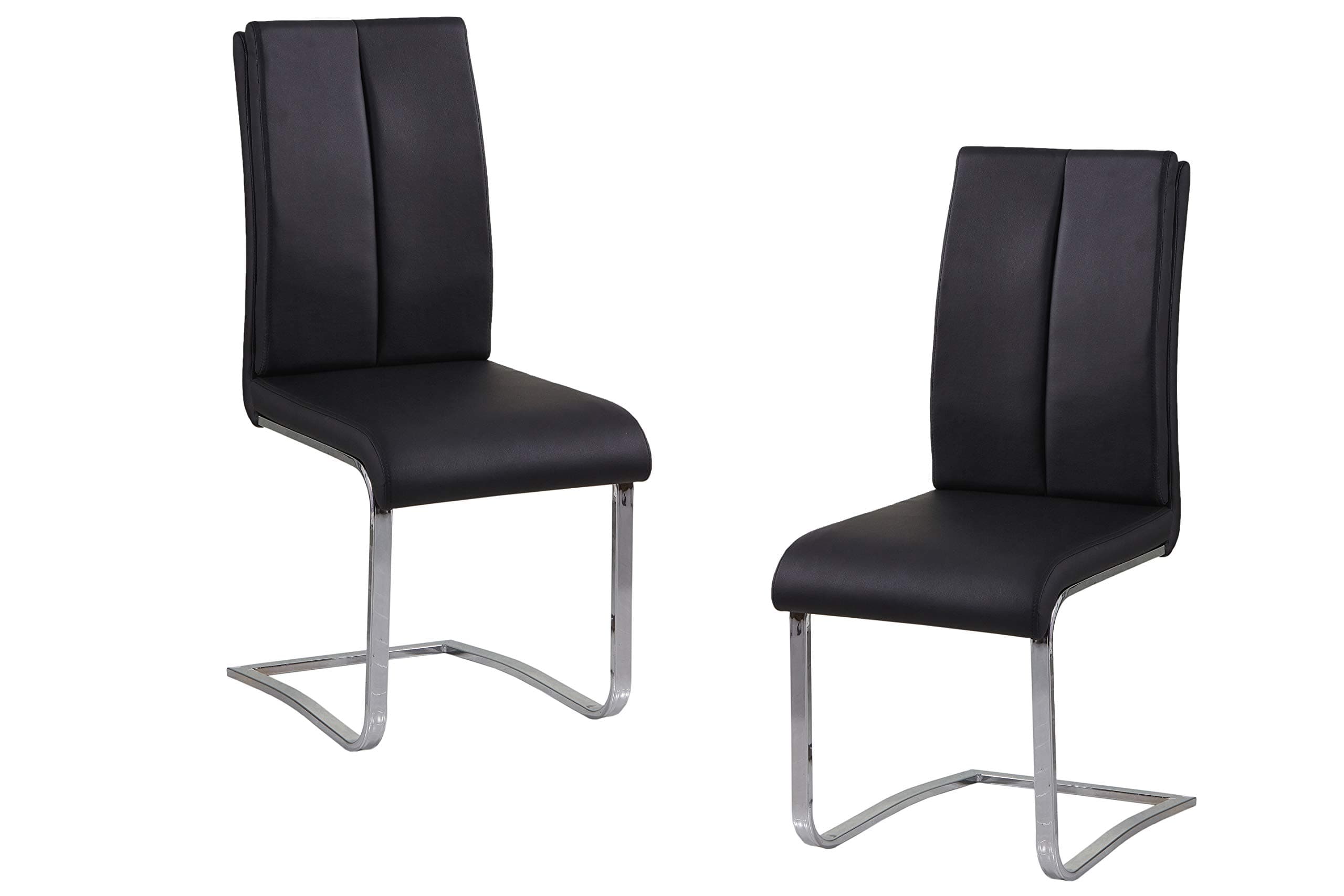 Bailey Modern Dining Chairs, Faux Leather Cushioned Seats, Slightly Curved Backrest, Chrome Cantilever Base, Contemporary Accent Seating for Dining Room, Kitchen, or Breakfast Nook, Set of 2 (Black)