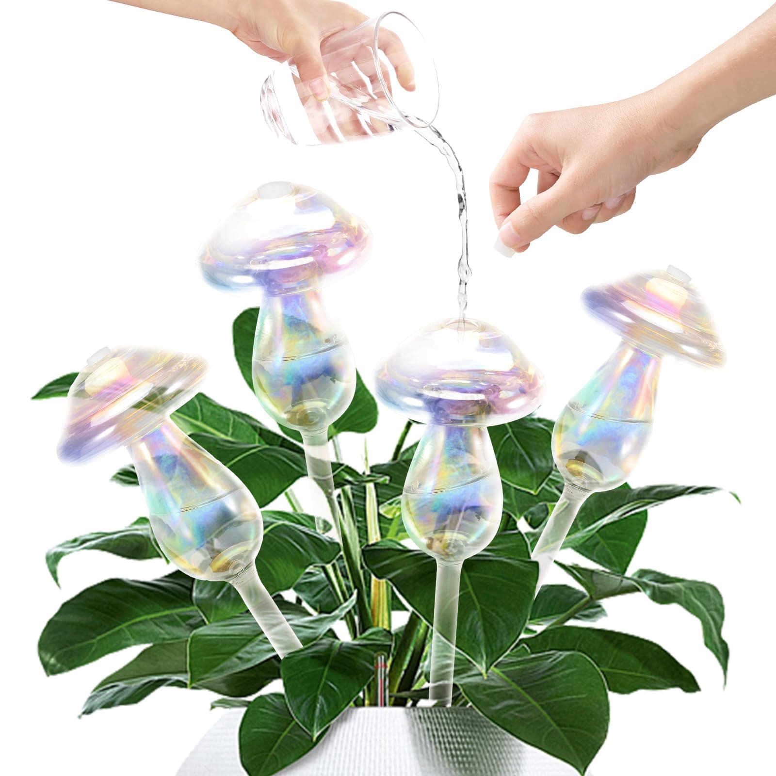 Plant Watering Globes-4pcs Self Watering Planter Insert,Plant Watering Devices,Glass Watering Bulbs for Indoor Plants,Mushroom Watering Globes,Top-Fill Watering
