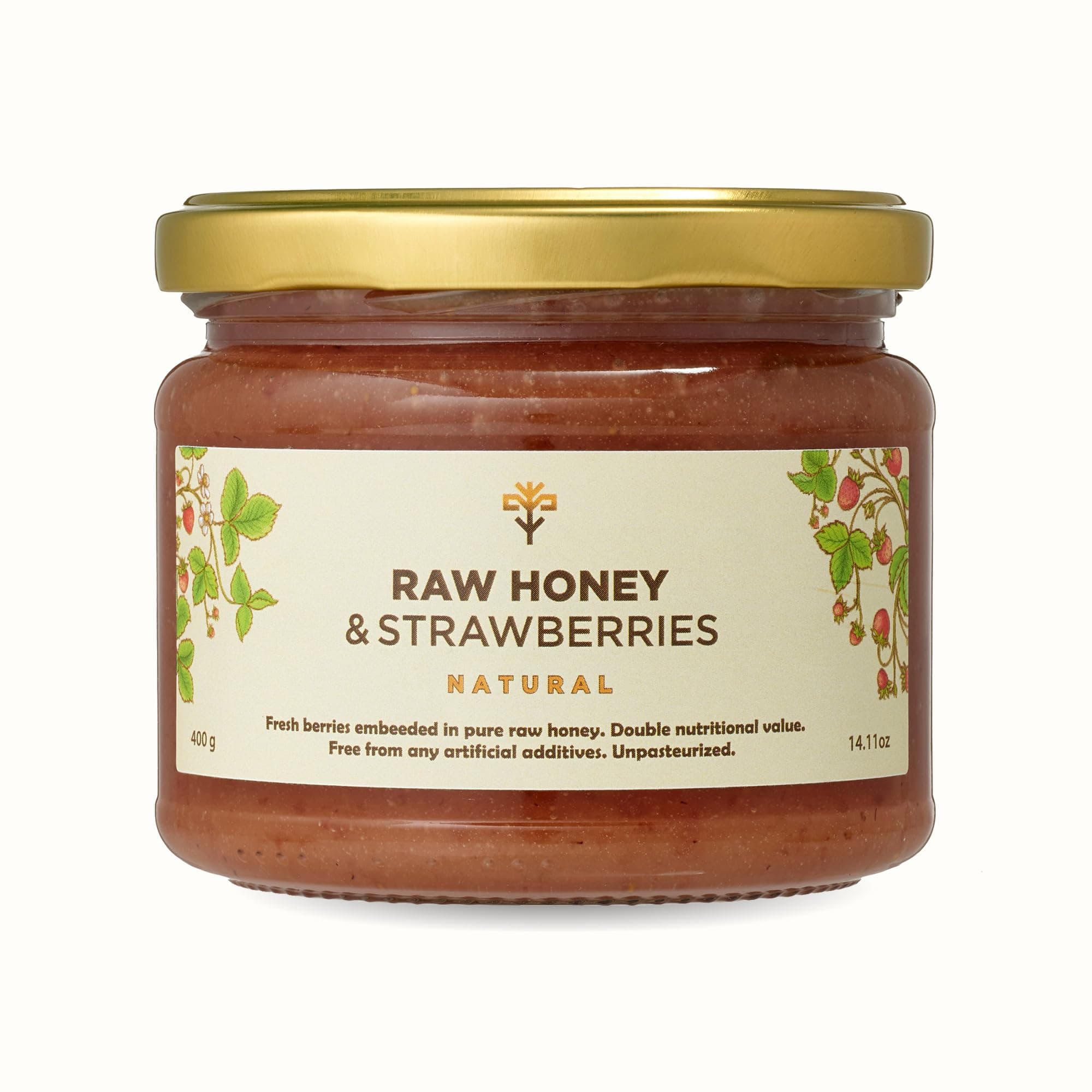 Raw Honey with Strawberries 400g - 100% Raw & Natural - Fresh Strawberries – No Artificial Additives