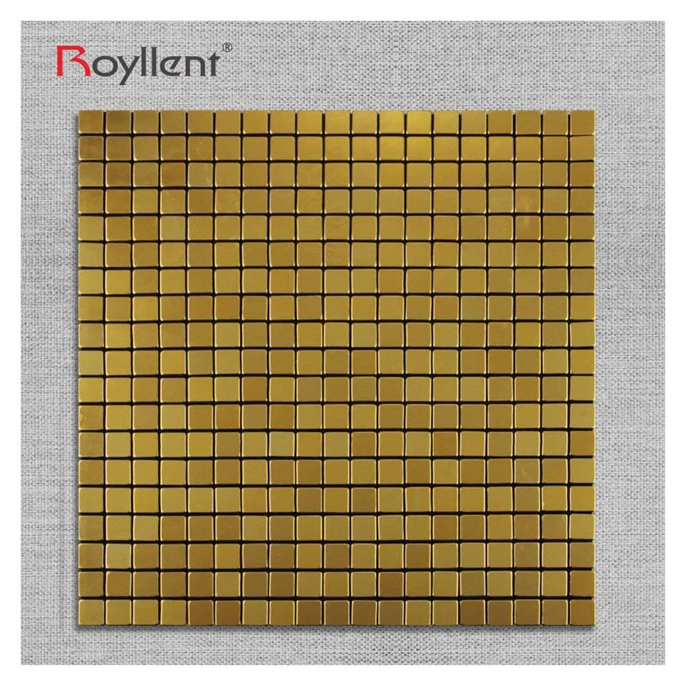 Royllent,Self Adhesive Aluminium Plastic Composite Mosaic,Peel And Stick,Metal Surface,Wall Sticker,Light weight,easy installation,renew old wall (gold Mirror)