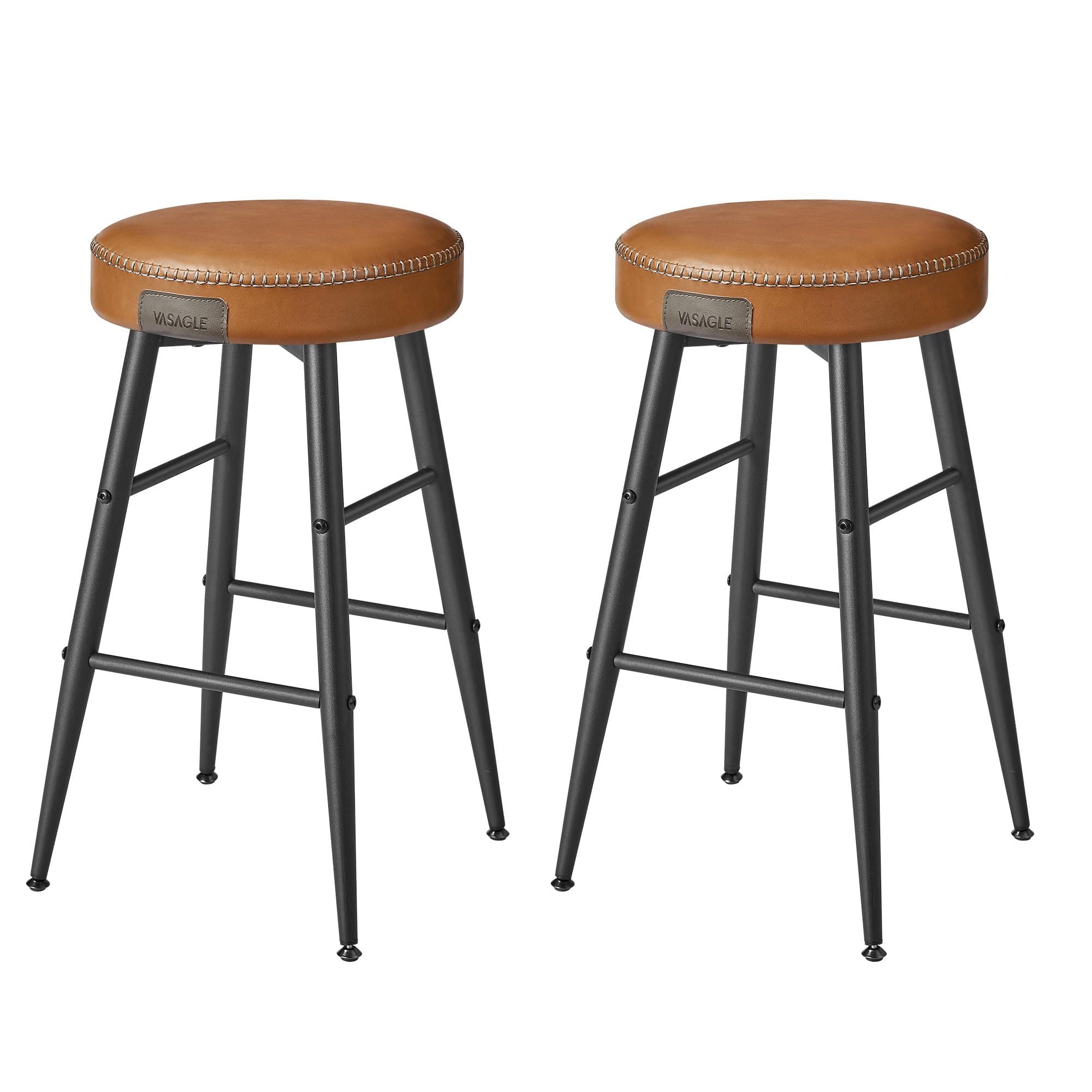 VASAGLE EKHO Collection - Bar Stools Set of 2, Kitchen Counter, Breakfast, Synthetic Leather with Stitching, Mid-Century Modern, 63 cm Tall, Home Bar, Easy Assembly, Caramel Brown