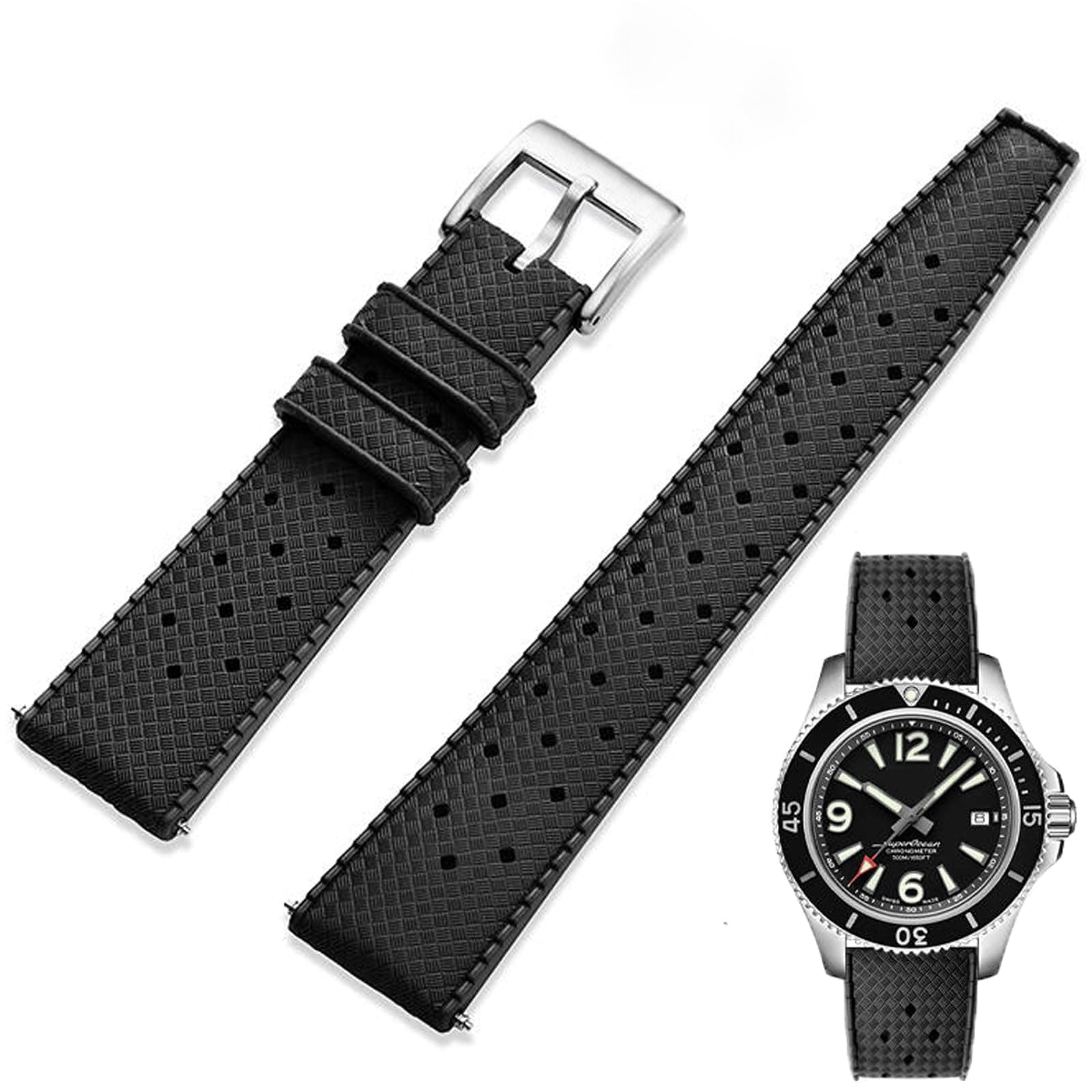 FKM Rubber Watch Strap Quick Release Tropical Style Fluororubber 18mm 19mm 20mm 21mm 22mm Soft Breathable Durable FKM Rubber Watch Band Universal Replacement Band Strap for Men Women