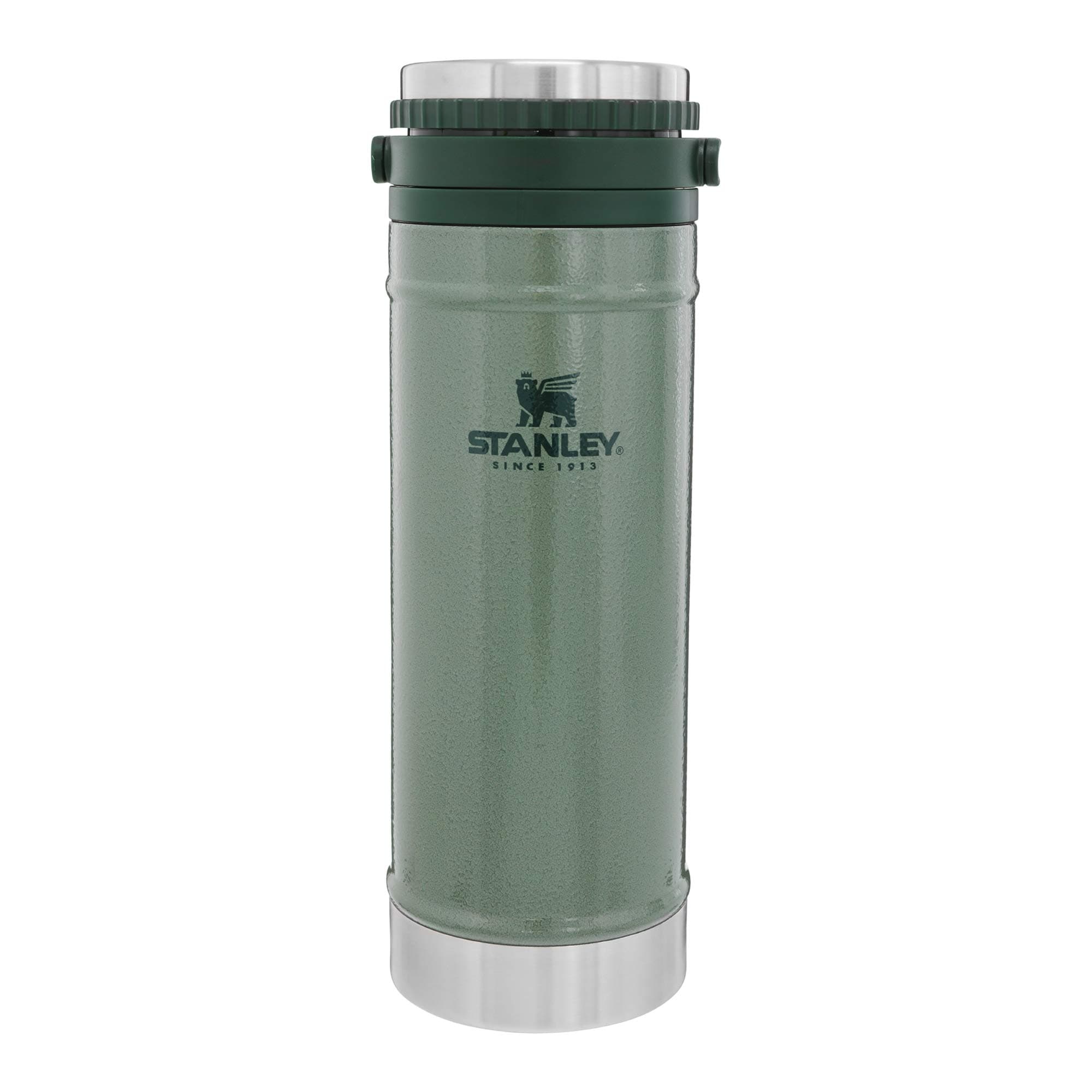 Travel Mug with Integrated French Press 16 oz | 5 Minute Brew, 4 Hours Hot,Leakproof Lid | Mesh Filter for Coffee Grounds | Insulated Stainless Steel Coffee Maker | BPA-Free | Hammertone Green