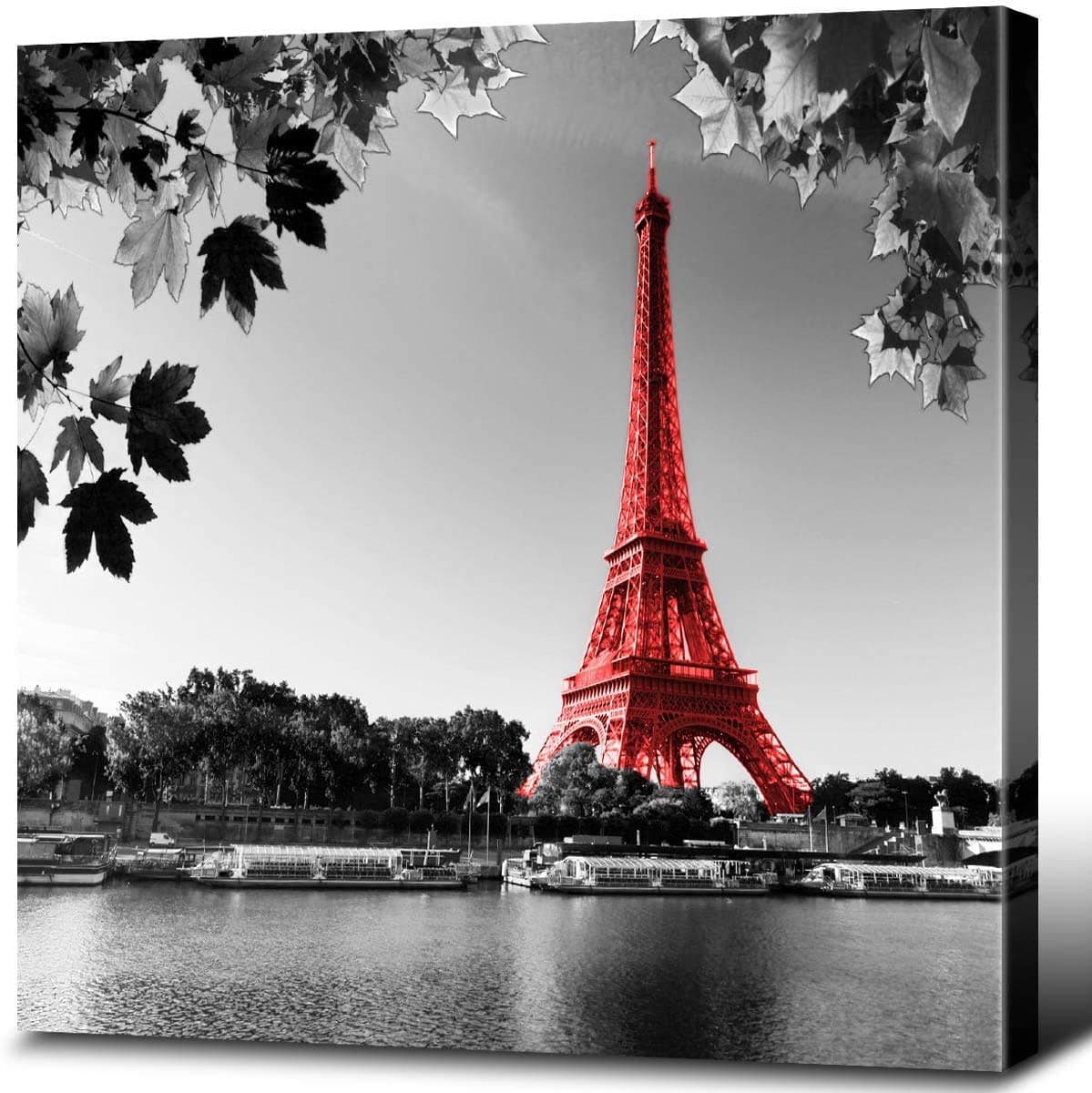 Eiffel Tower Wall Art Paris Wall Decor France Canvas Prints Black and White Red Beautiful Lake Water Landscape Giclee Print Gallery Wrap Modern Home Office Decoration Stretched Ready to Hang (12x12)