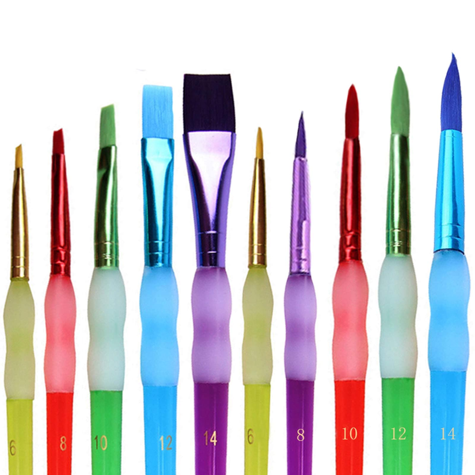 Kids' Art Paintbrushes,10 Pcs Chubby Pointed Round and Flat Paint Brushes for Children/Students/Teens， 10 Different Types of Paint Brush Set for Art Class Painting/Acrylic Oil Watercolor，Multicolored