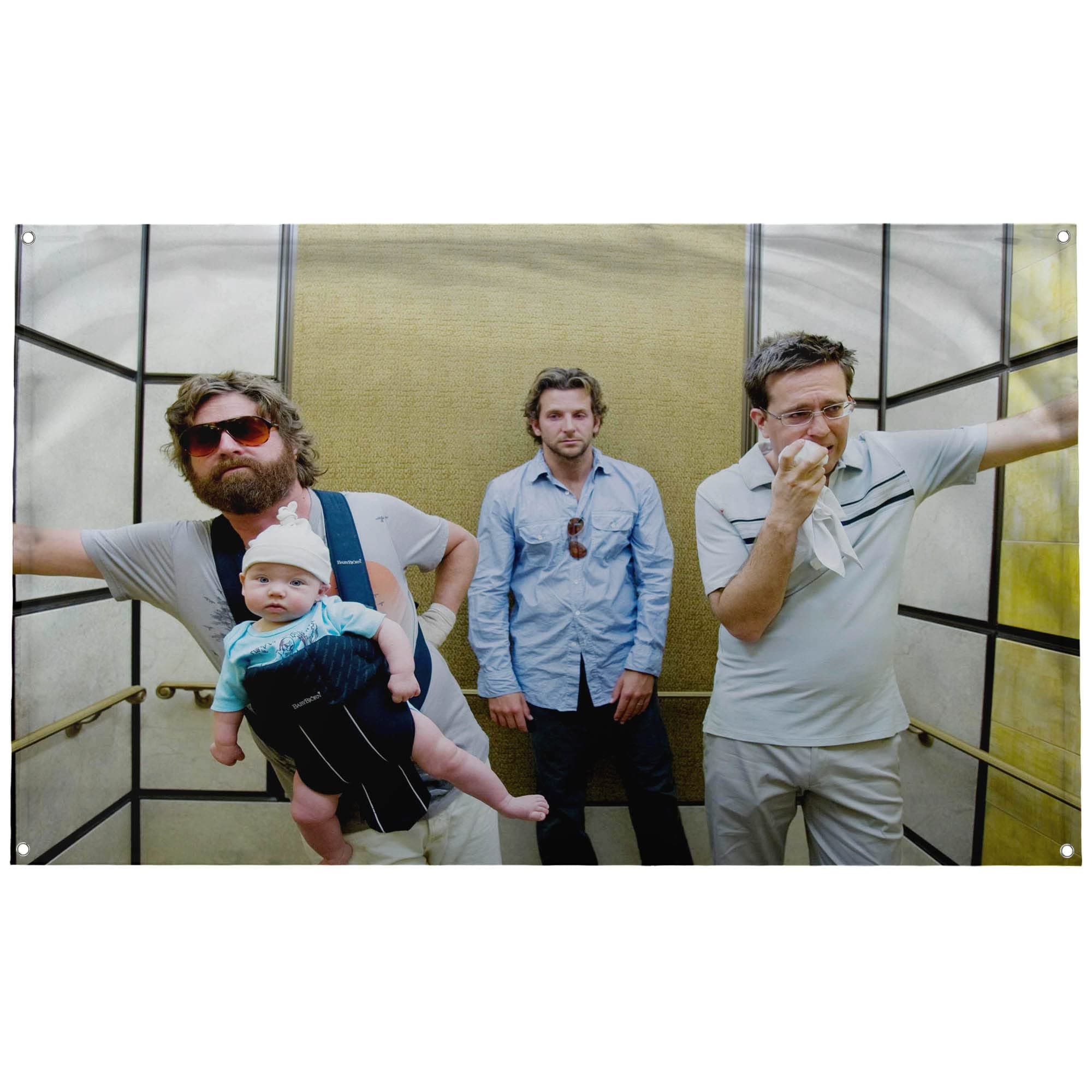 Banger - Hangover the Movie Elevator Scene "Why can't we remember a god damned thing?" College Dorm Room Frat Flag Banner 3x5 Feet