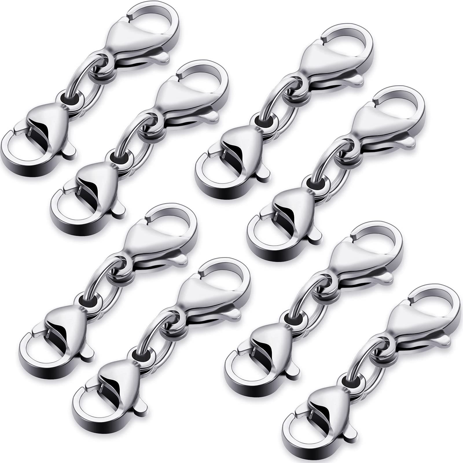 MTLEE Double Lobster Clasp Extender Double Claw Connector Silver Bracelet Extension Clasp Small Bracelet Extender Necklace Shortener Clasp for DIY Jewelry Making Women Girls 25mm/ 0.98 Inch (8 Pieces)