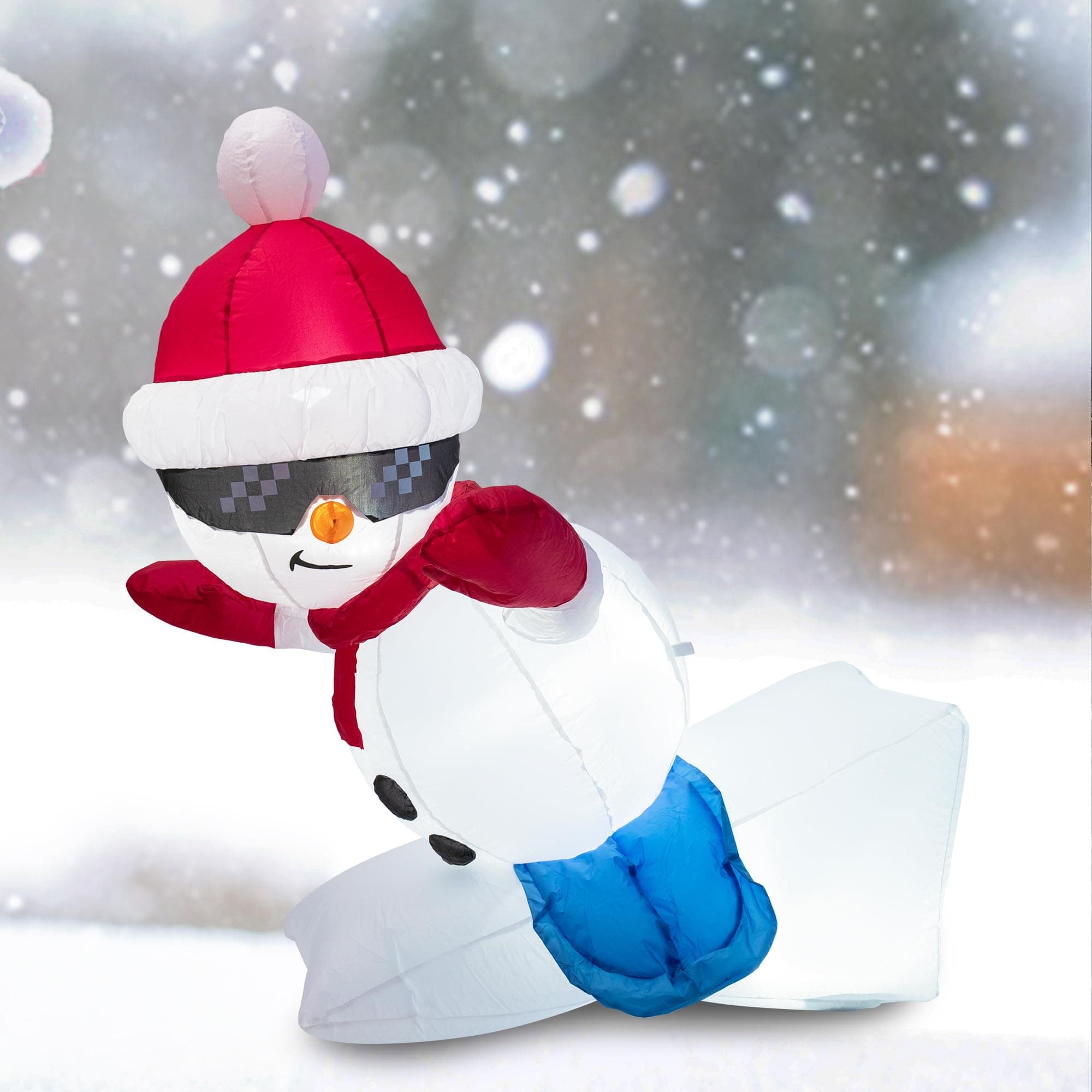 Inflatable Christmas Snowman, 5FT Xmas Outdoor Inflatables Skiing Snowman Decoration, Lighted Blow Up Holiday Inflatable Decor for Outdoor Indoor Lawn and Garden