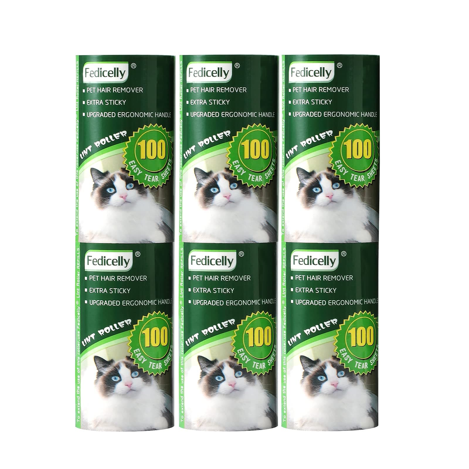 Fedicelly Lint Rollers Pet Hair Extra Sticky Refills,Mega Value Set 600 Sheets for Cat and Dog Hair Removal,100 Sheets Per Roller (Pack of 6)
