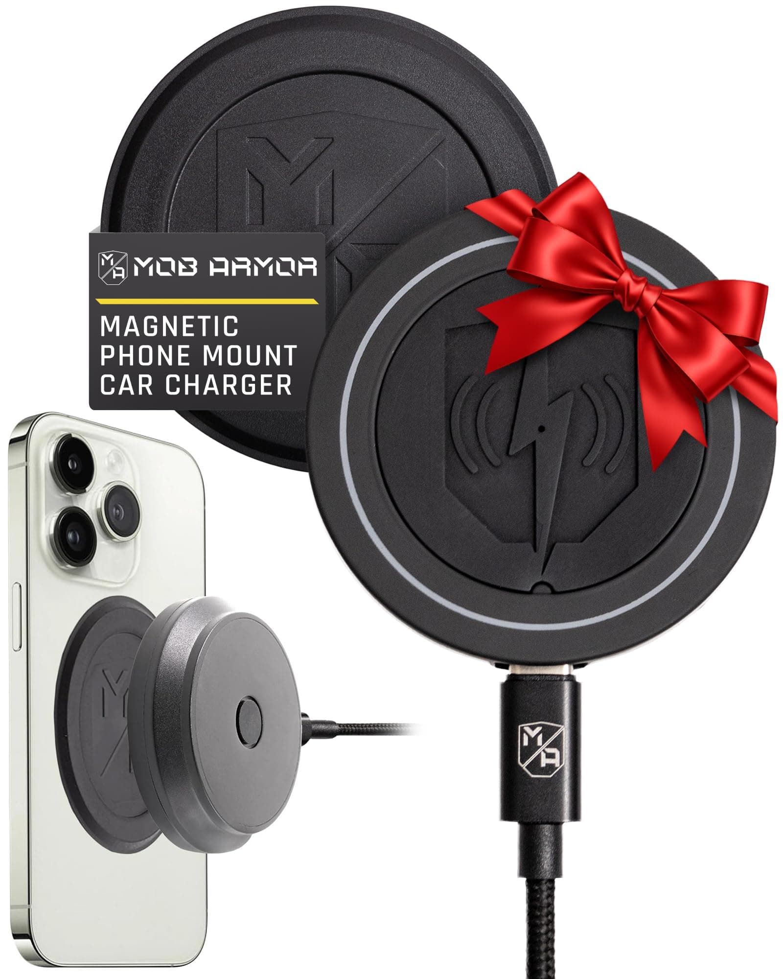 Mob Armor Flex Magnetic Wireless Charger - Magnet Phone Charger for Car, Wireless Charging Station for iPhone & Android - Christmas, White Elephant for Men, Dad, Boyfriend & Husband