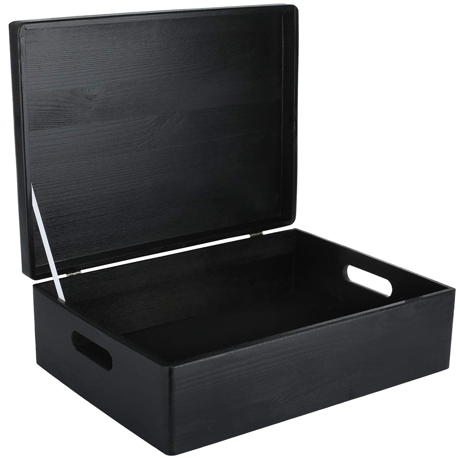 Creative Deco XL Black Wooden Storage Box | 40 x 30 x 14 cm (+/-1 cm) | with Hinged Lid & Handles | Easter Gift Box for Storage | Wood Keepsake Memory Craft Chest