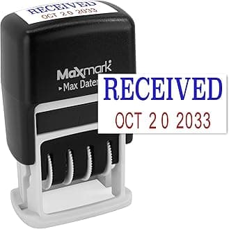 MaxMark Self-Inking Rubber Date Office Stamp with Received Phrase Blue Ink & Date RED Ink (Max Dater II), 12-Year Band