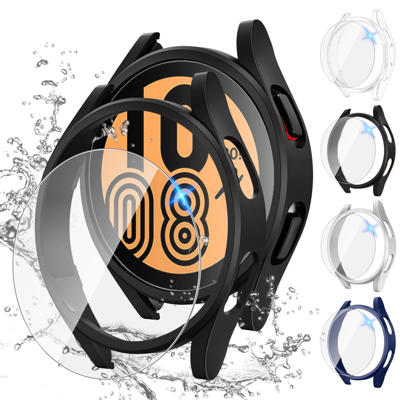 Tensea [4+4 Pack] Samsung Galaxy Watch 5 2022 & 4 2021 Screen Protector Case 44mm Accessories, Hard PC Bumper & HD Anti-Fog Tempered Glass Protective Film, Face Cover Set