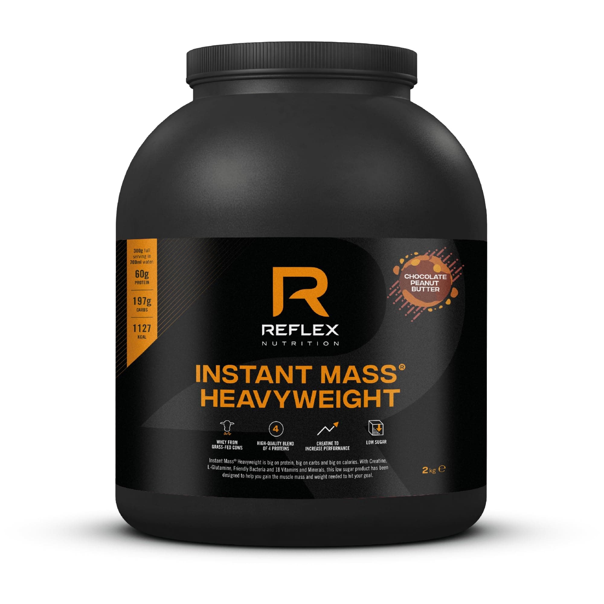 Nutrition Instant Mass Heavyweight Protein Shake Mix, Mass Gainer, Over 1000 Kcal per Serving, 60 g Protein, Creatine, High Calorie Post Workout or Before Bed, Chocolate Peanut Butter, 2 kg