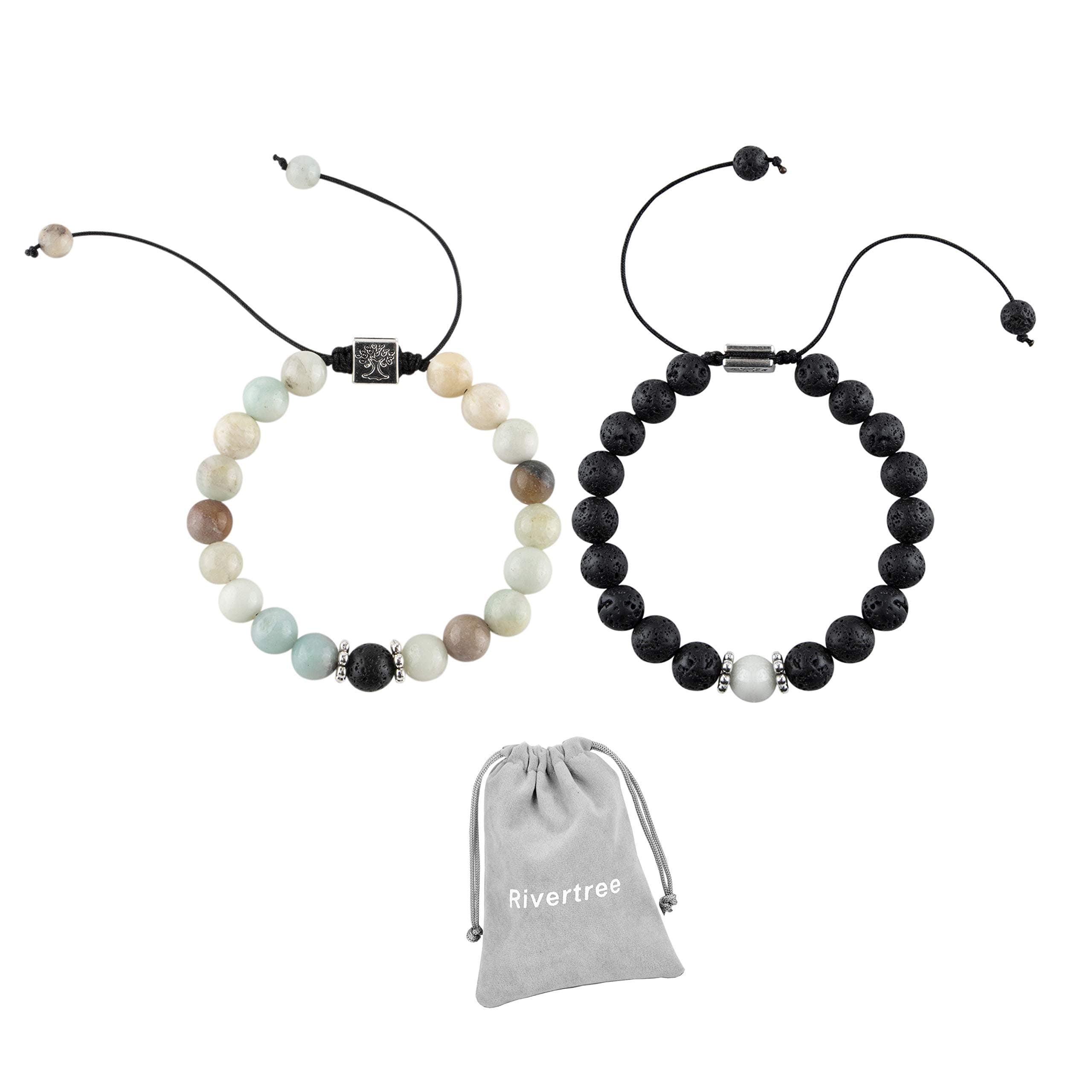 Set of 2 Chakra Lave Diffuser Bracelet Black Natural Stone Gemstone Healing Long Distance Relationship for Couple Best Friend Reiki Healing for Anxiety Calming Stress Relief