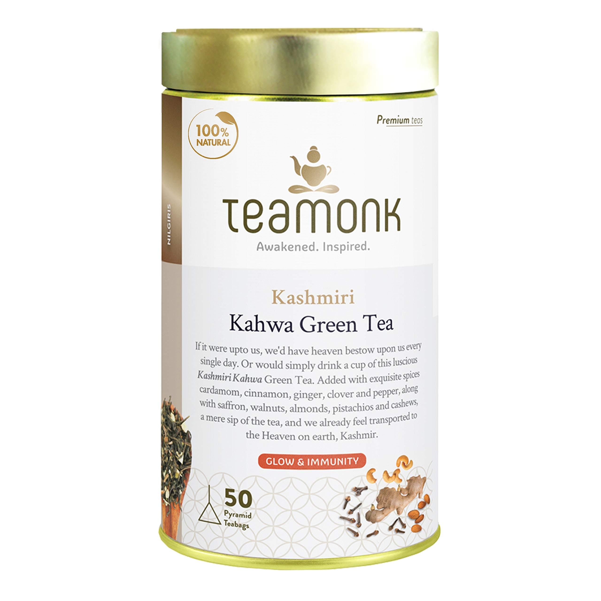 Sponsored Ad - High Mountain Kashmiri Kahwa Green Tea - 50 Biodegradable Pyramid Tea Bags Filled With Whole Loose Leaves