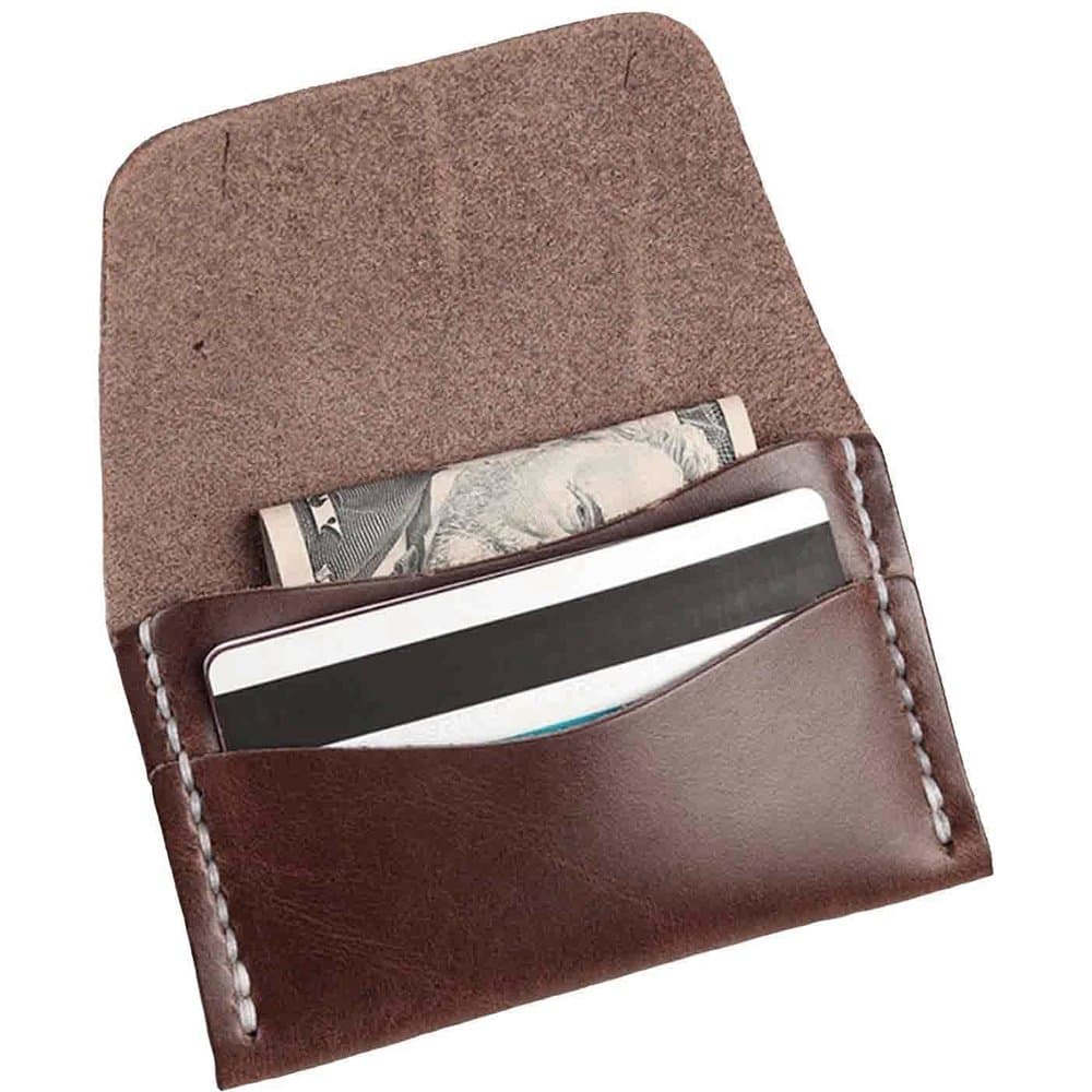 Faler Brand Minimalist Card Case - Minimalist Horween Leather Fold Credit Card Wallet (Burgundy CXL Horween)