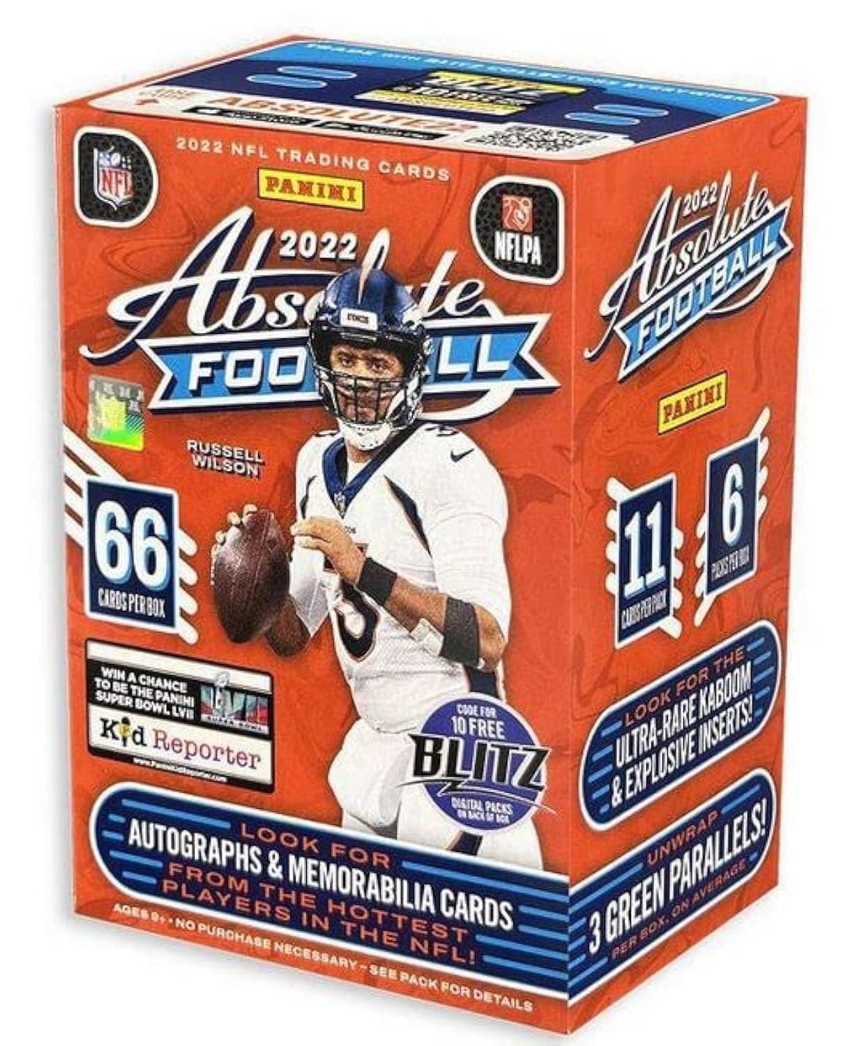 2022 Panini Absolute NFL Football Blaster Box - Look for Kaboom! & Explosive Inserts - 6 Packs, 11 Cards Each, 66 Trading Cards per Box