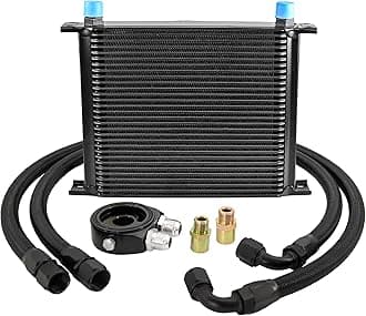 30 Row AN10-10AN Stacked Plate Oil Cooler Universal Engine Transmission British Radiator Oil Cooler Condenser with Fuel Line Hose Mounting Nut Adapter Clamp Aluminium Alloy Black