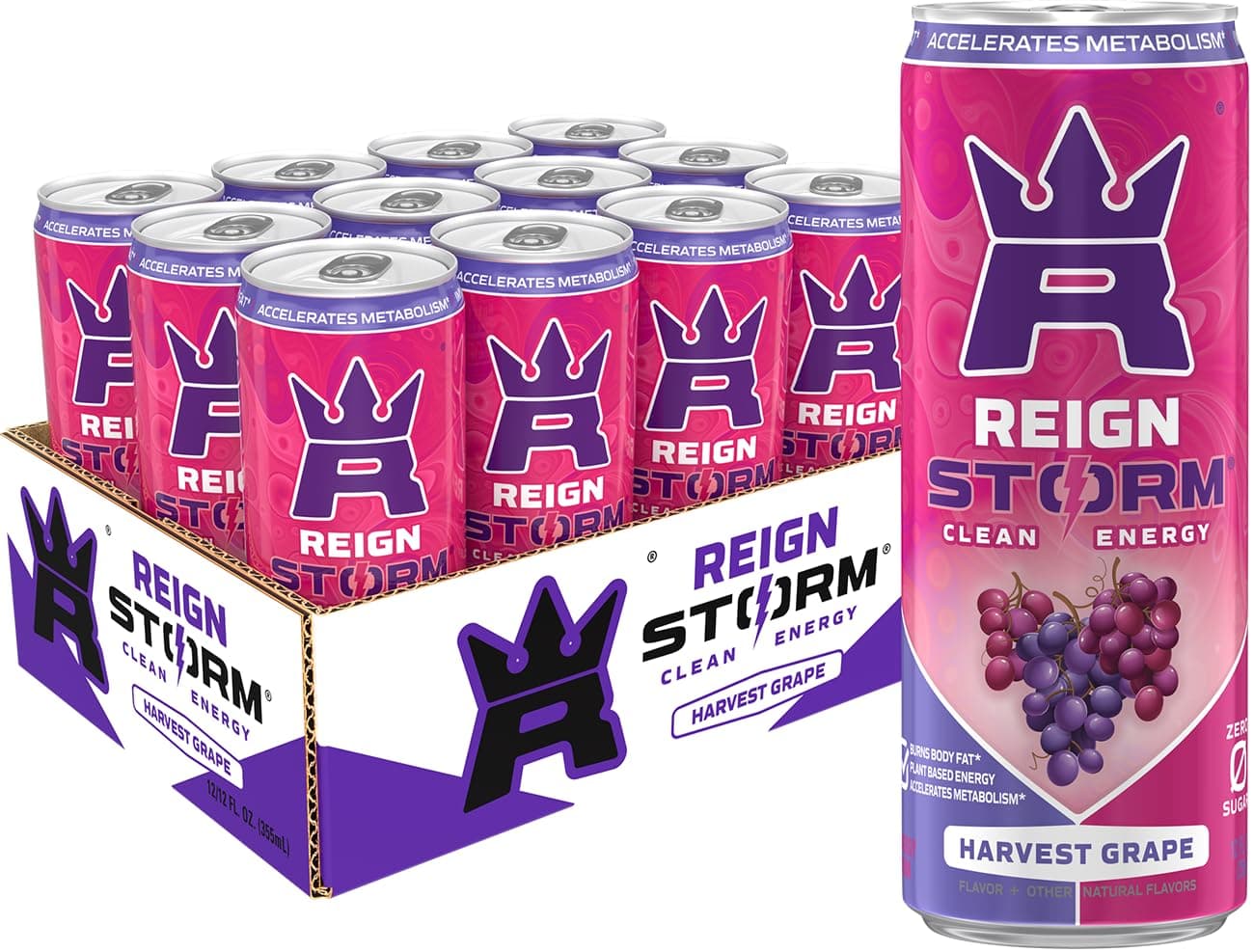 REIGN Storm, Harvest Grape, Fitness & Wellness Energy Drink, 12 Fl Oz | Pack of 12