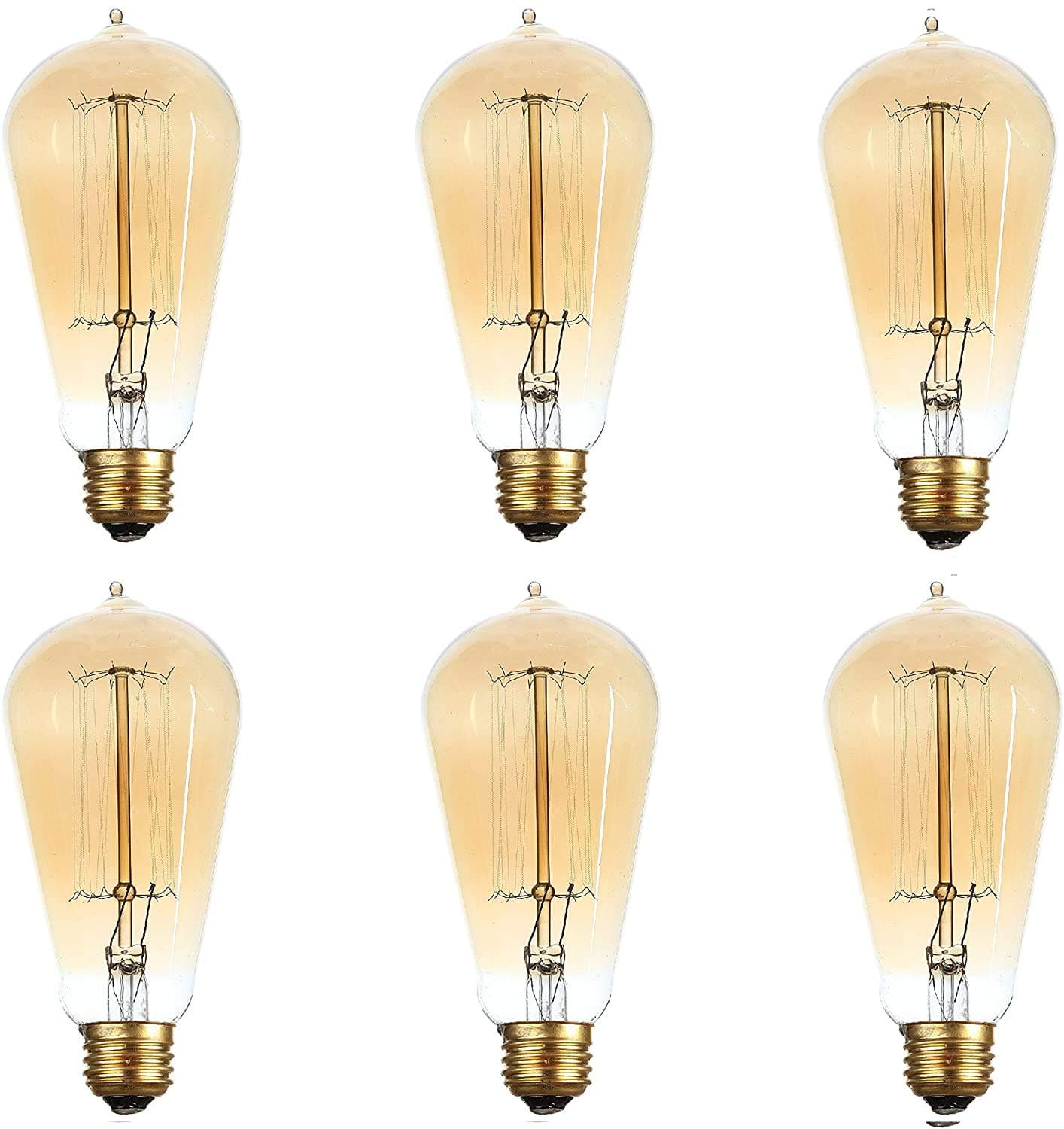 The Original Hand Crafted Vintage Edison Light Bulbs with Exposed Filaments in a Soft Amber Glow - 6 Pack - 18 Month Warranty (40)