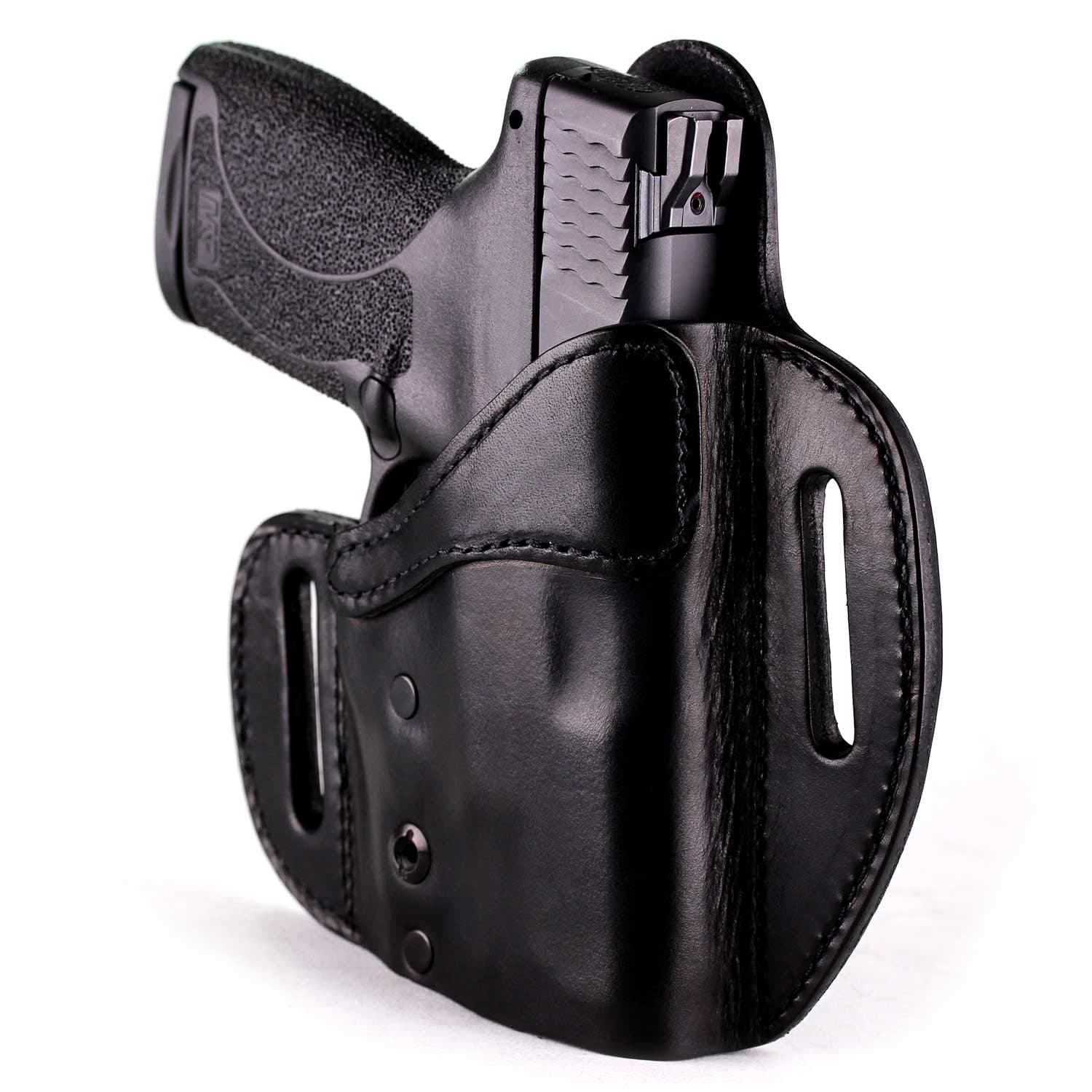 Urban Carry Lock Leather Hybrid OWB (Pancake) Molded Outside Waist Open/Conceal Carry Holster - Leather w/Kydex Advantage! (Black English Bridle, 210 - Left Hand)