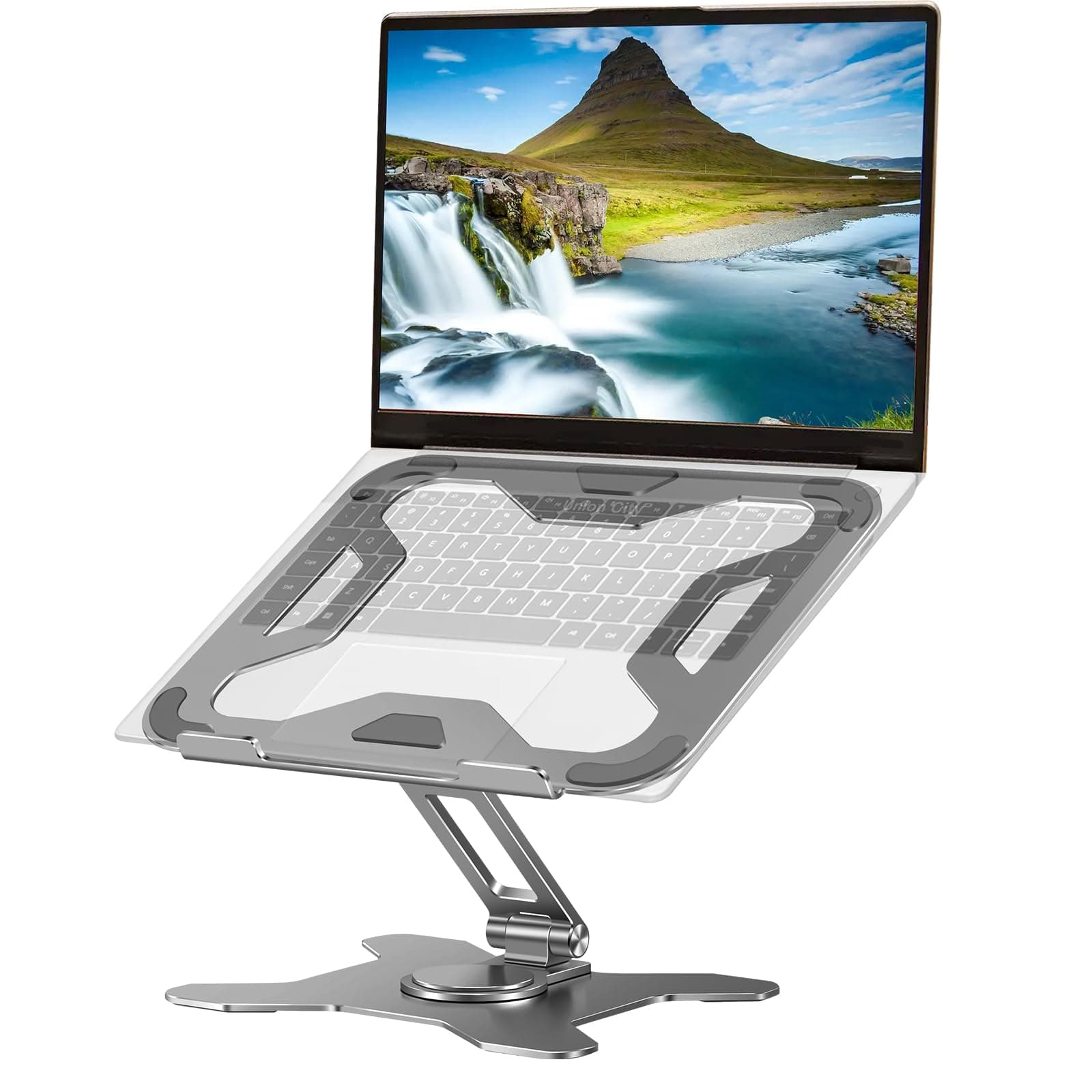 Union City Laptop Stand, Adjustable Laptop Stand with 360 Rotating Base, Heavy Stable Riser Holder, Aluminum Laptop Holder Stand for All Computers, Silver