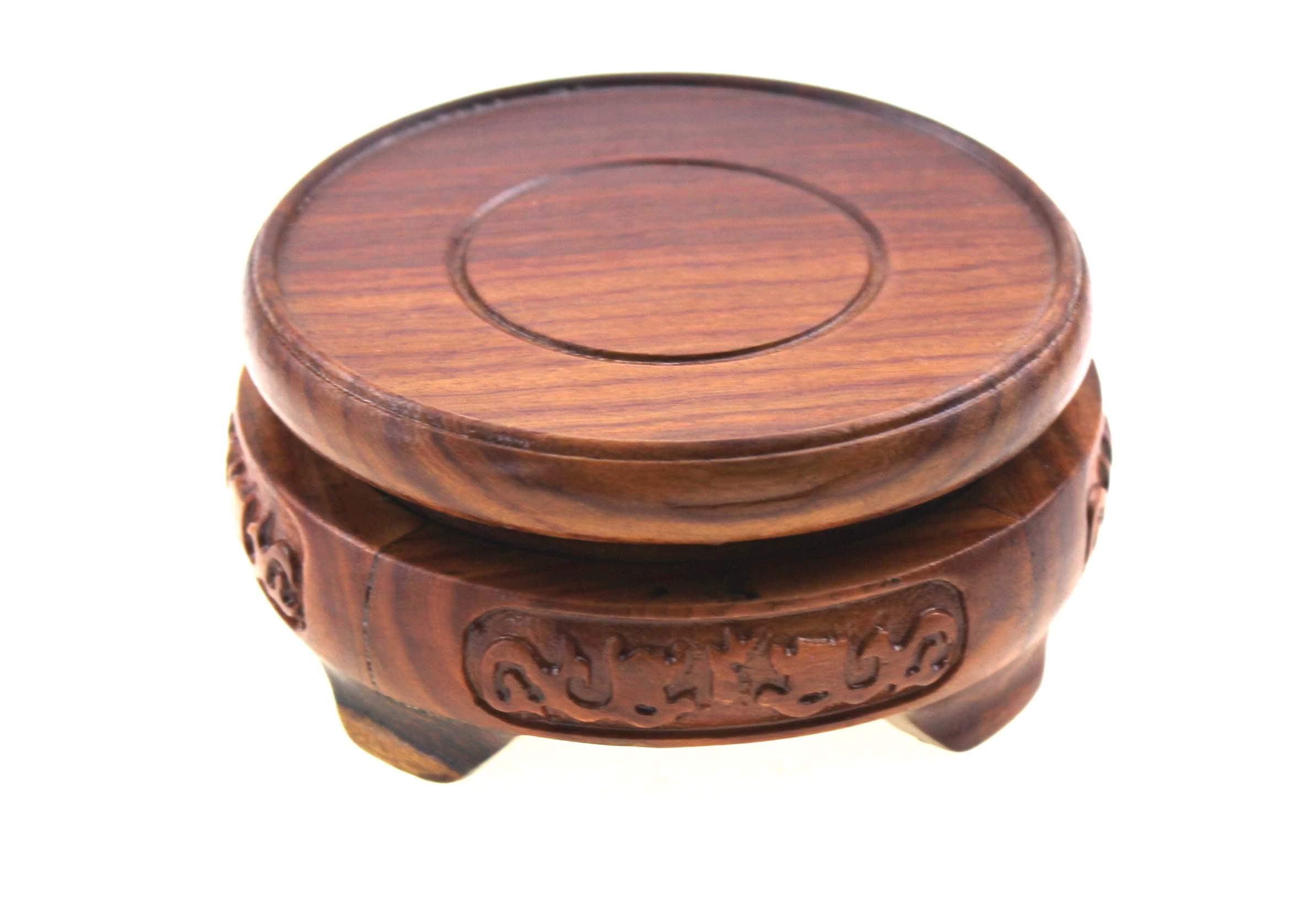 Oriental Furniture Rosewood Wood Display Stand Pedestal Round Shape Wooden Base 6 Sizes for Choice (S 8.5cm (Inner Diameter) * 4cm Height)