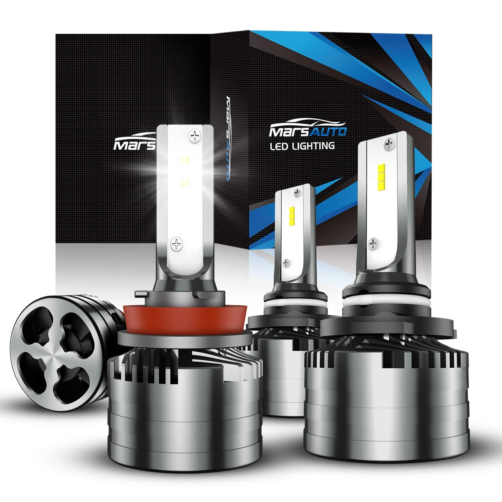 Marsauto H11 9005 LED Bulbs Combo,LED Bulb Kit,12000LM 6000K Xenon White Bulb with Fan,Pack of 4