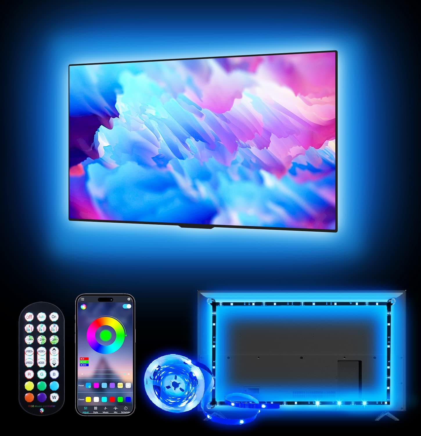 Daymeet LED Lights for TV, 13.1ft TV Led Backlight for 40-65inch USB TV Led Light Strip RGB Color Changing Lights with Remote Music Sync Bluetooth APP Control for Computer Bedroom PC