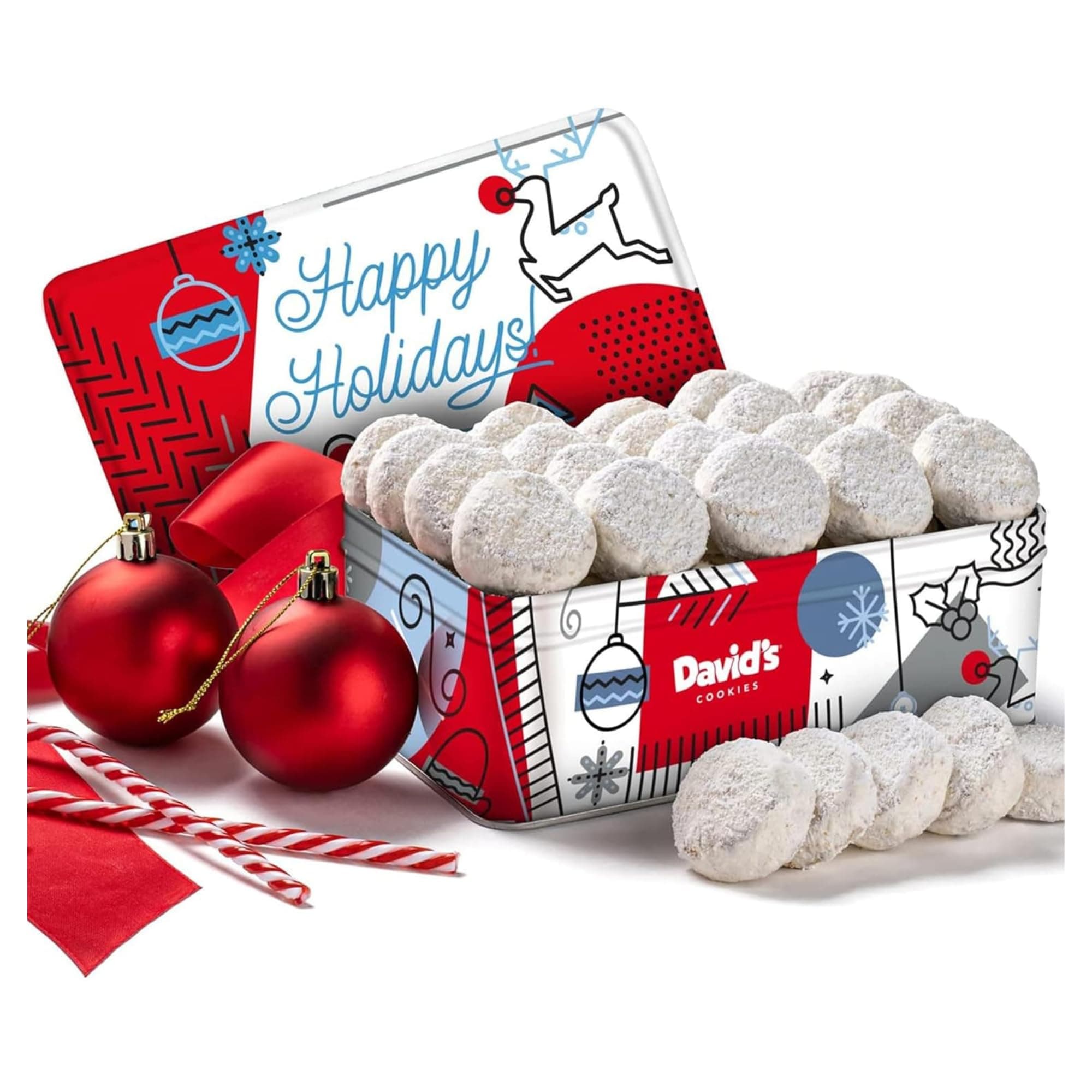 Happy Holiday Butter Pecan Meltaway Cookies Gift Basket 2lbs - Butter Cookies with Crunchy Pecans - Soft and Gourmet Melt In Your Mouth Flavorful Christmas Cookies In A Beautiful