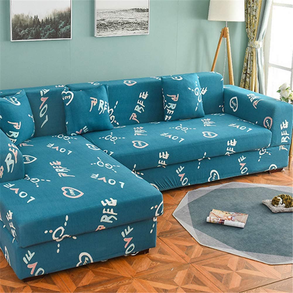 Washable Sofa Cover L-Shaped Sofa Cover, Non-Slip All-Inclusive Elastic Sofa Cover, Polyester Living Room Combination Sofa Cover, Pattern Printing 10 2-seater+4-seater Not-slip Couch Cover