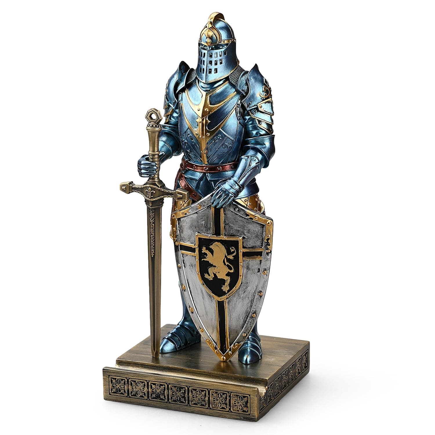 King's Guard Ornament Knight Statue for Desk, Desktop Accessories Pen Holder Pen Stand Paperweight for Office and Home (Blue)