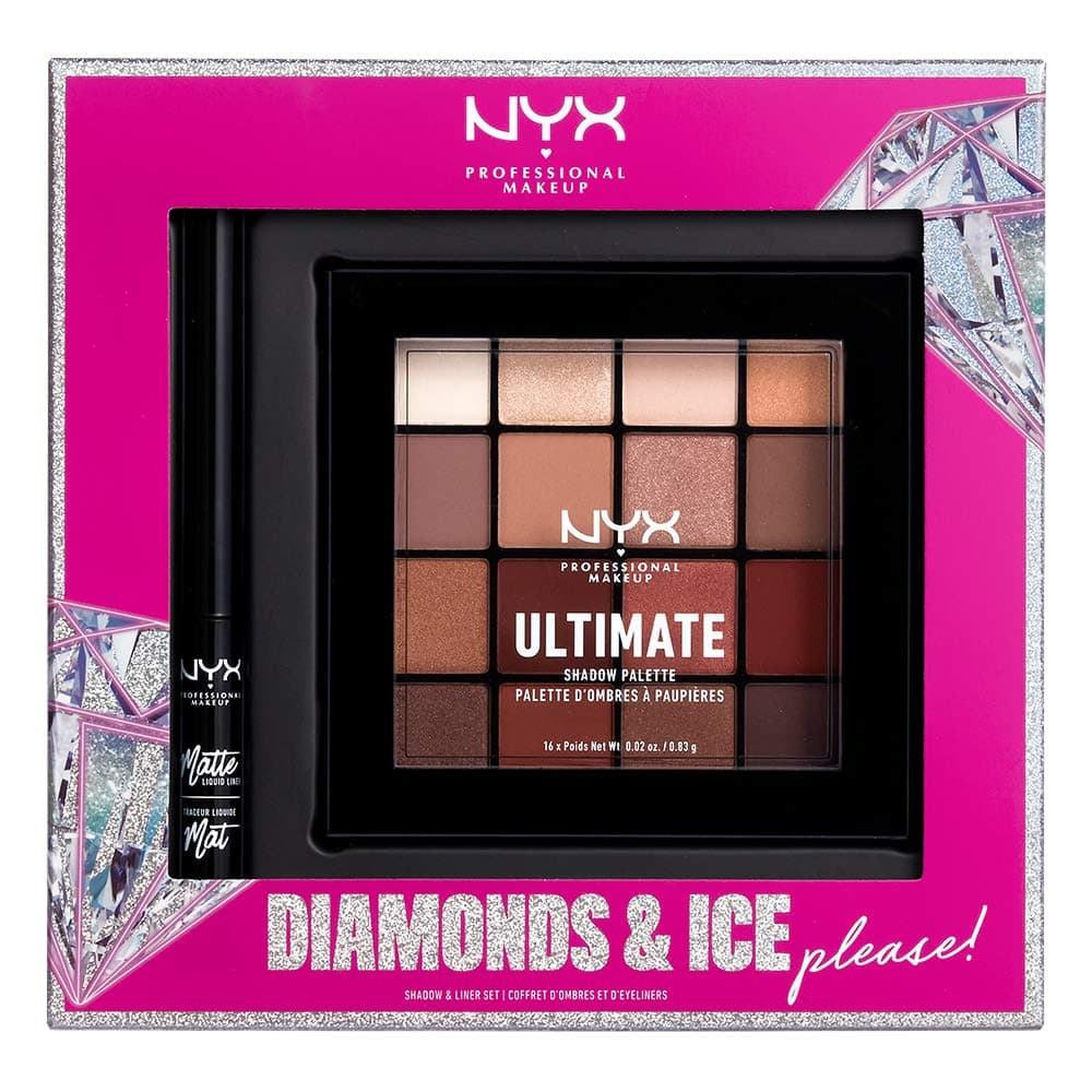 NYX PROFESSIONAL MAKEUP (Gift Idea: Liner + Eyeshadow Palette) - Diamonds & Ice Shadow And Liner Set - Matte Liquid Eyeliner + Ultimate Shadow Palette - Warm Neutrals